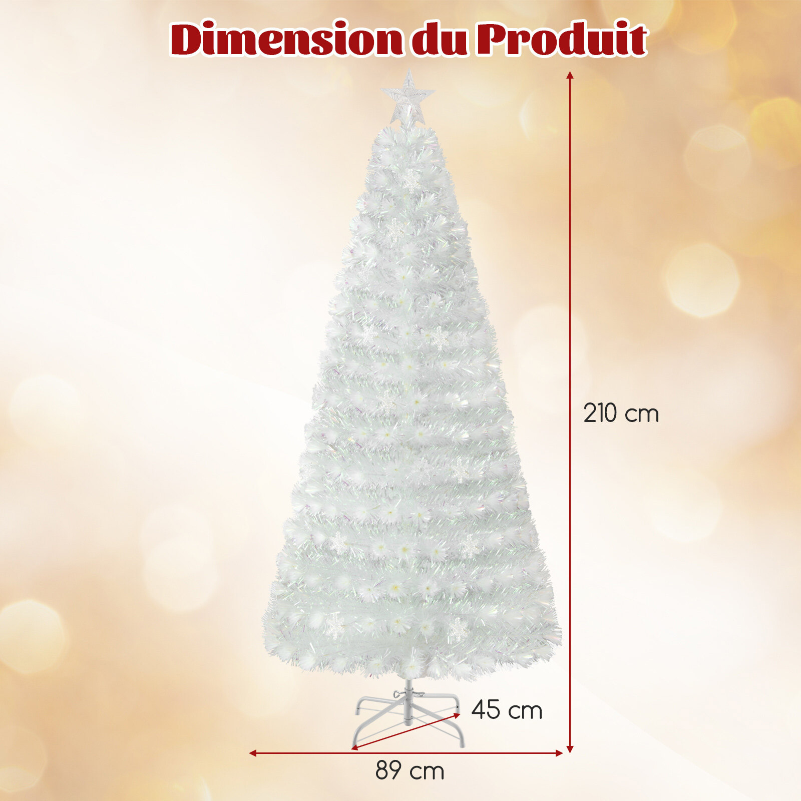 210 cm Valge LED Jõulupuu Kiudoptilise Valgusega