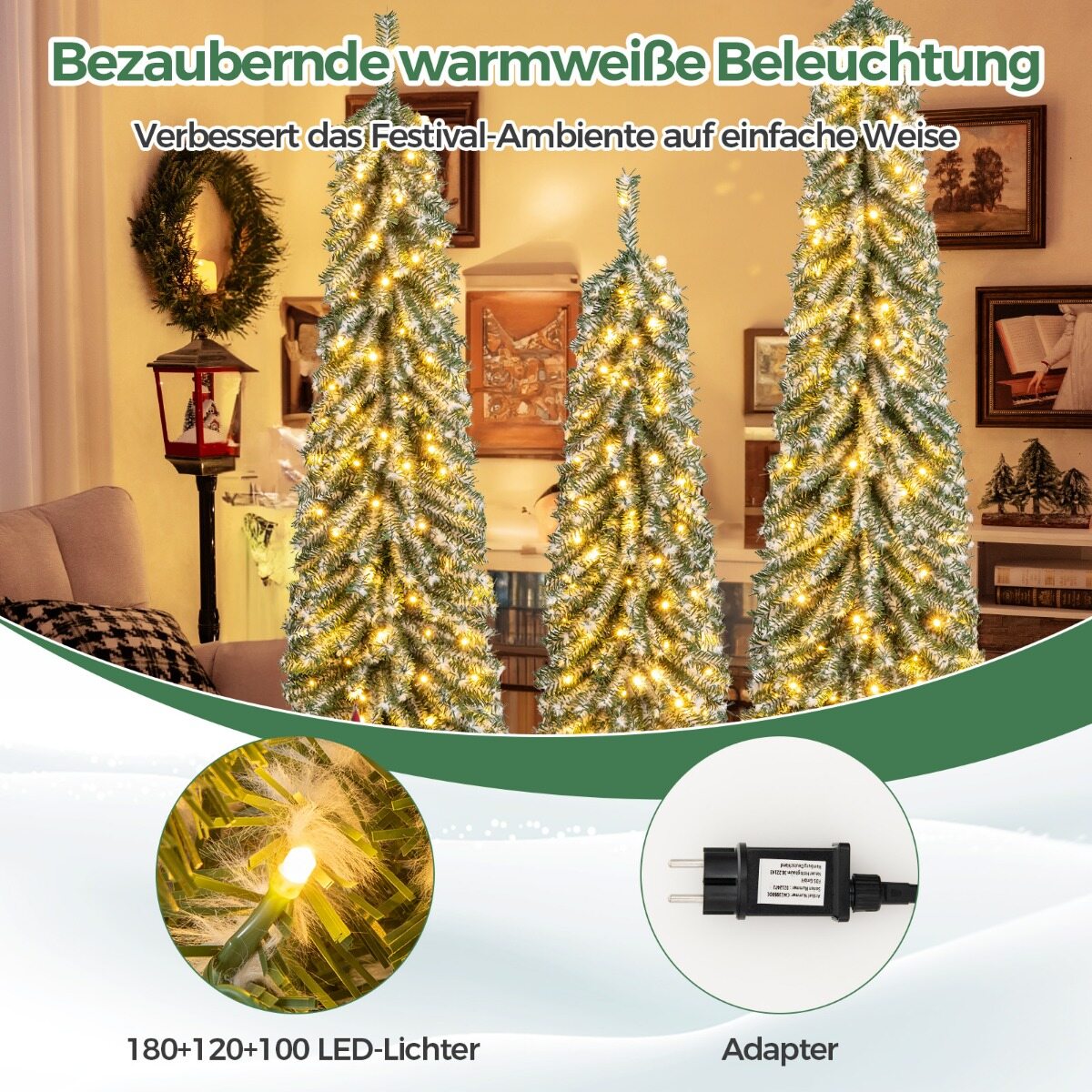 Komplekt 3 Rohelist LED Jõulupuud 120+150+180 cm