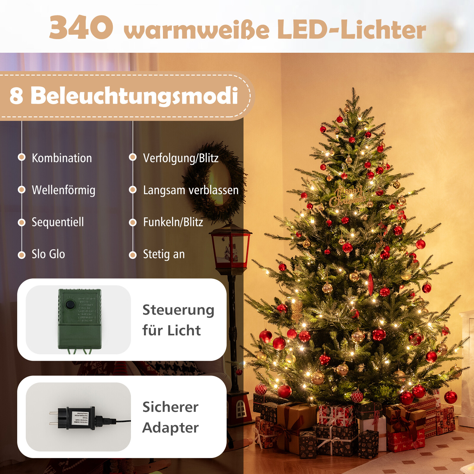 210 cm Kunstkuusk 340 LED-valgusega