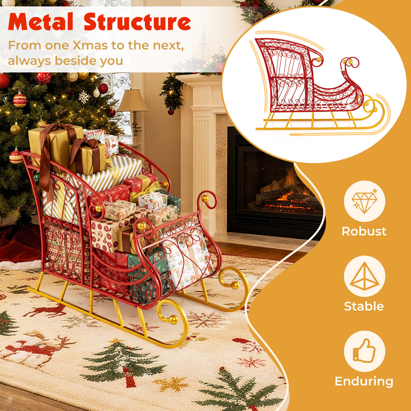 Metallist 2-korruseline Jõulusõidu Korv 33.5″ x 16.5″ x 24.5″
