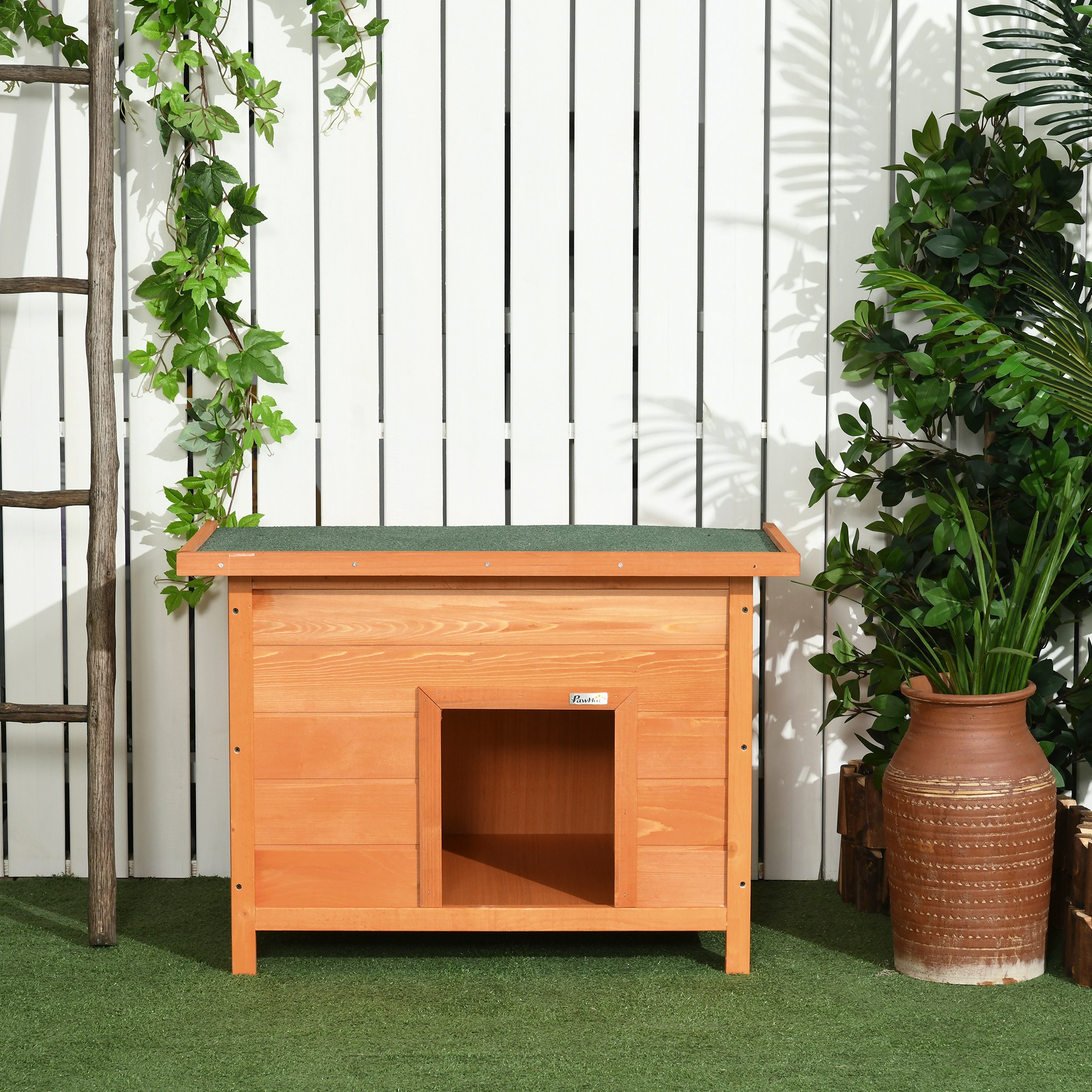 Naturaalsest puidust koerakuut rohelise avatava katusega, 82 × 58 × 58 cm