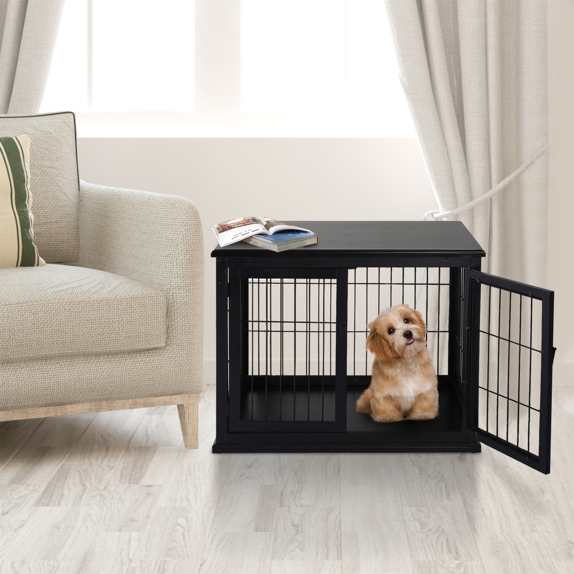 Koera puur, must, MDF ja metall, 81 x 58,5 x 66 cm
