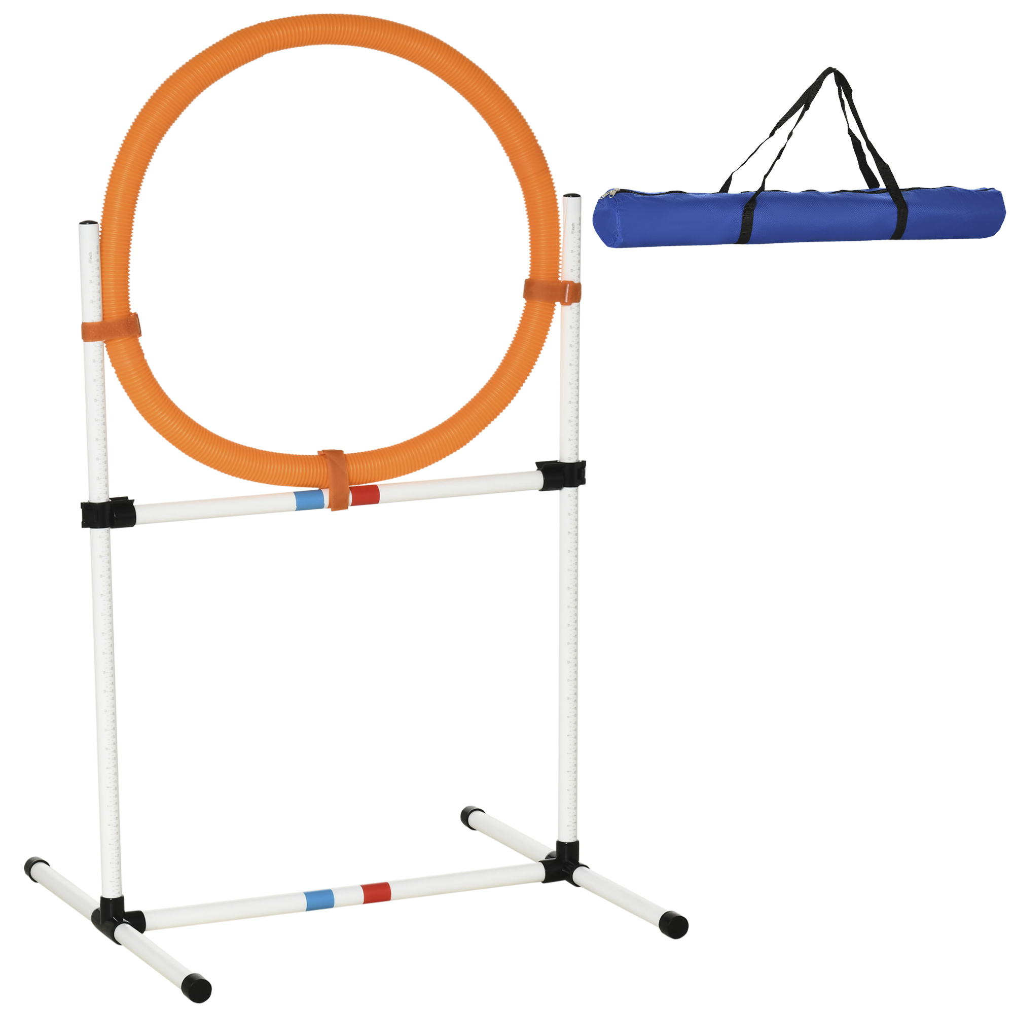 Koera agility treeningkomplekt rõngaga 2-ühes, Model 4, PE plast, valge+oranž, 74,5 x 66 x 91 cm