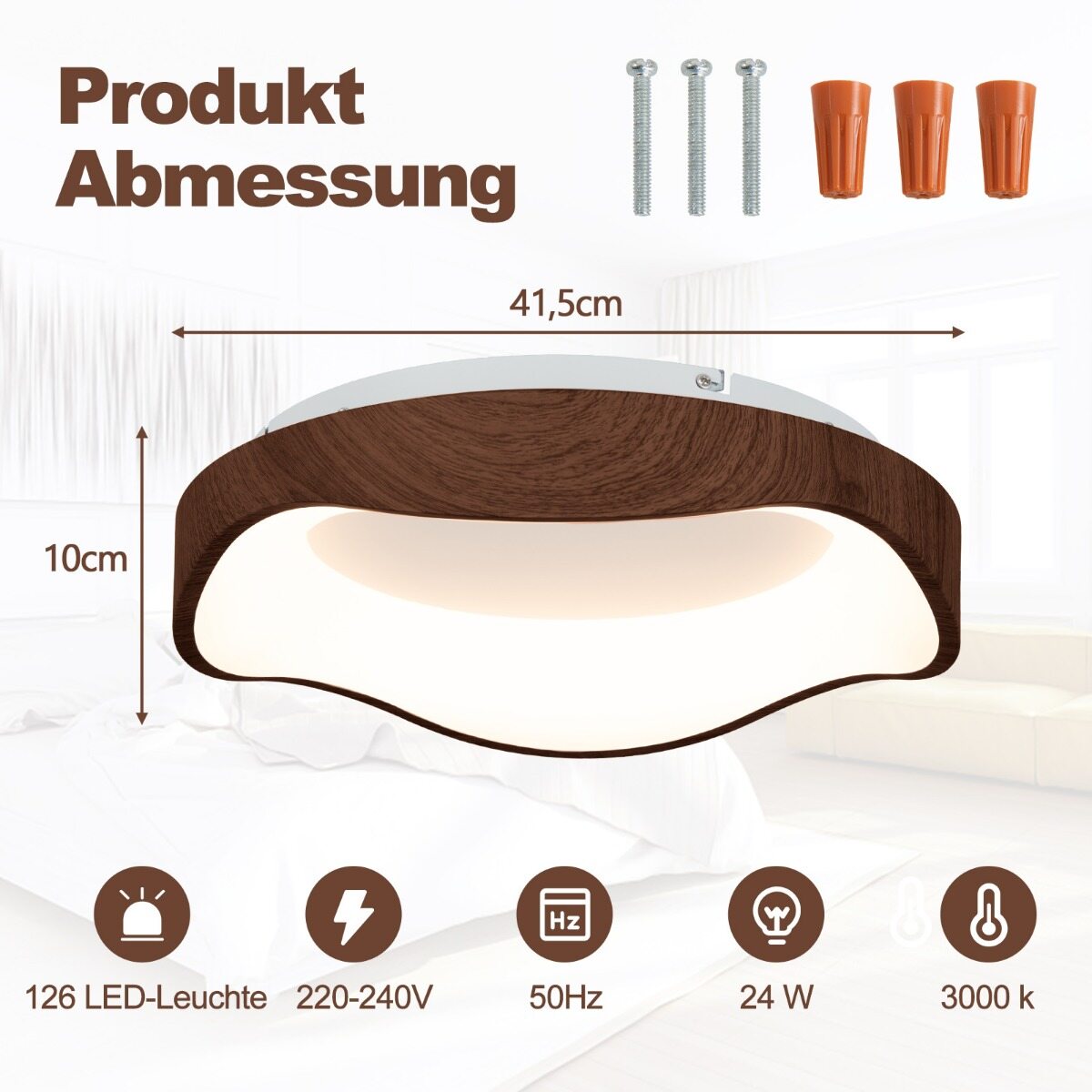 24W LED laevalgusti puidumustriga 41.5×10 cm