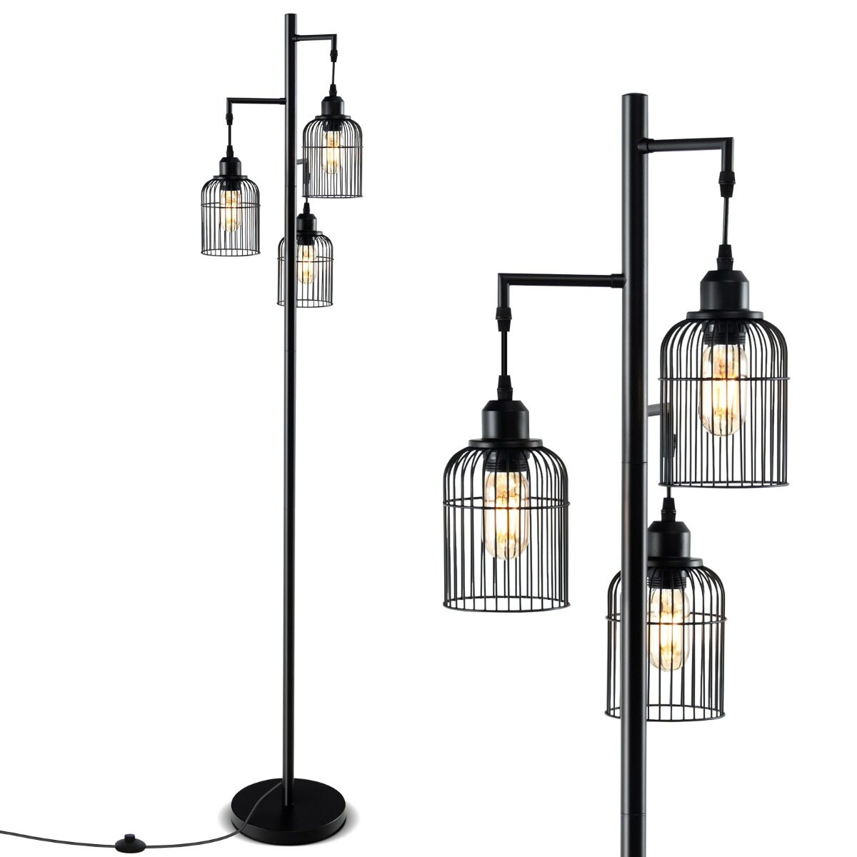 Must modernne põrandalamp 3 lambivarjuga 169 cm