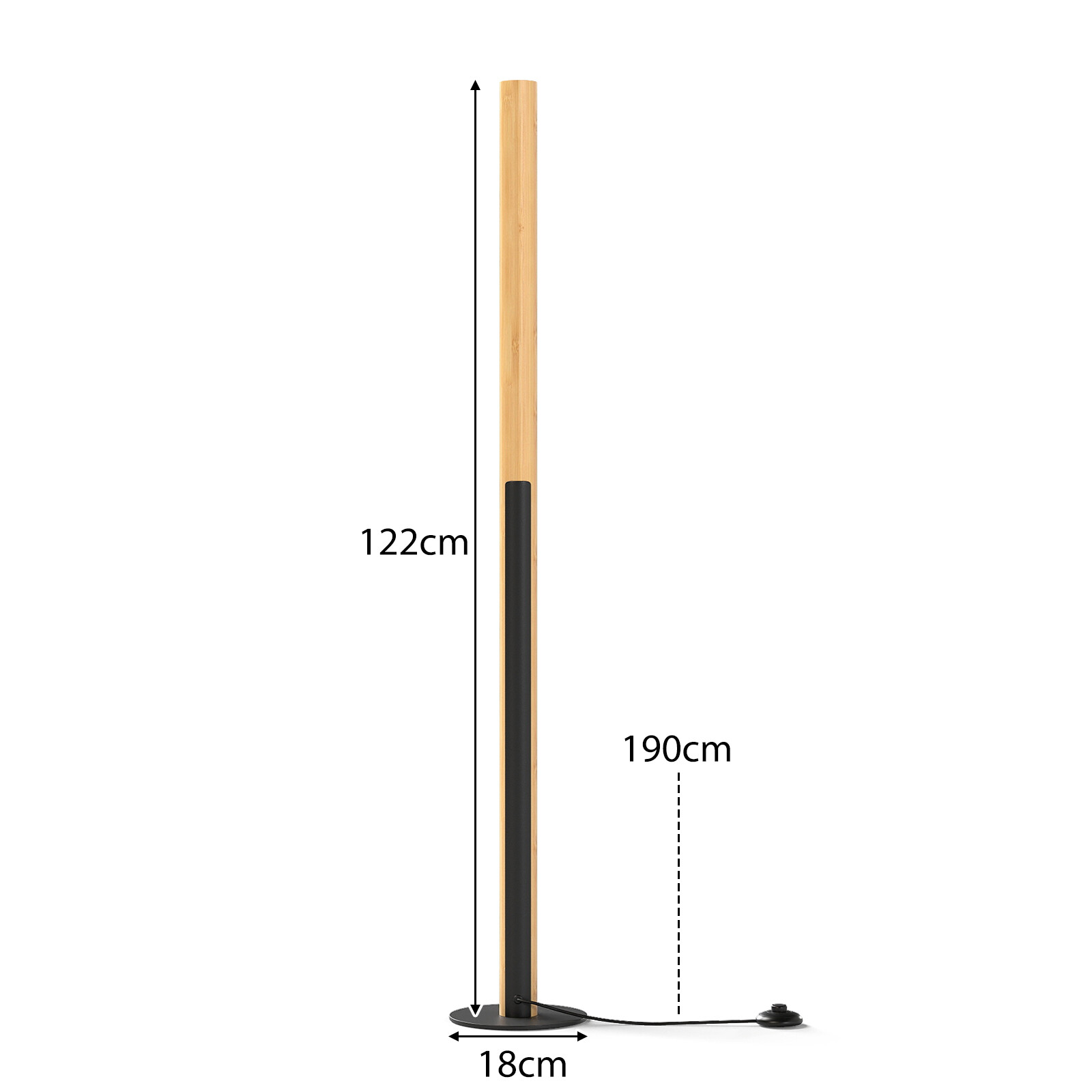Bambusest põrandalamp LED, dimmeriga, 122 cm