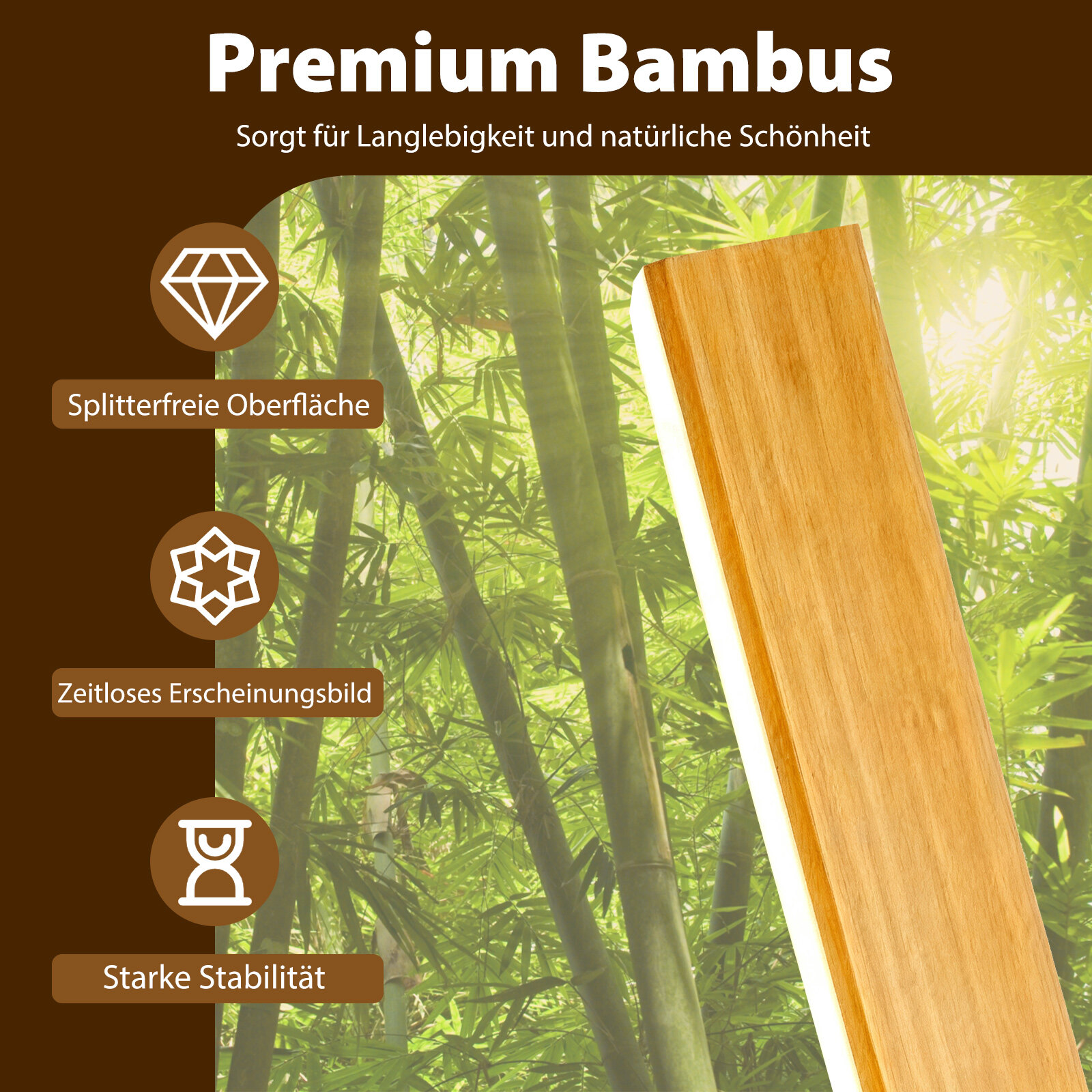 Bambusest põrandalamp LED, dimmeriga, 122 cm