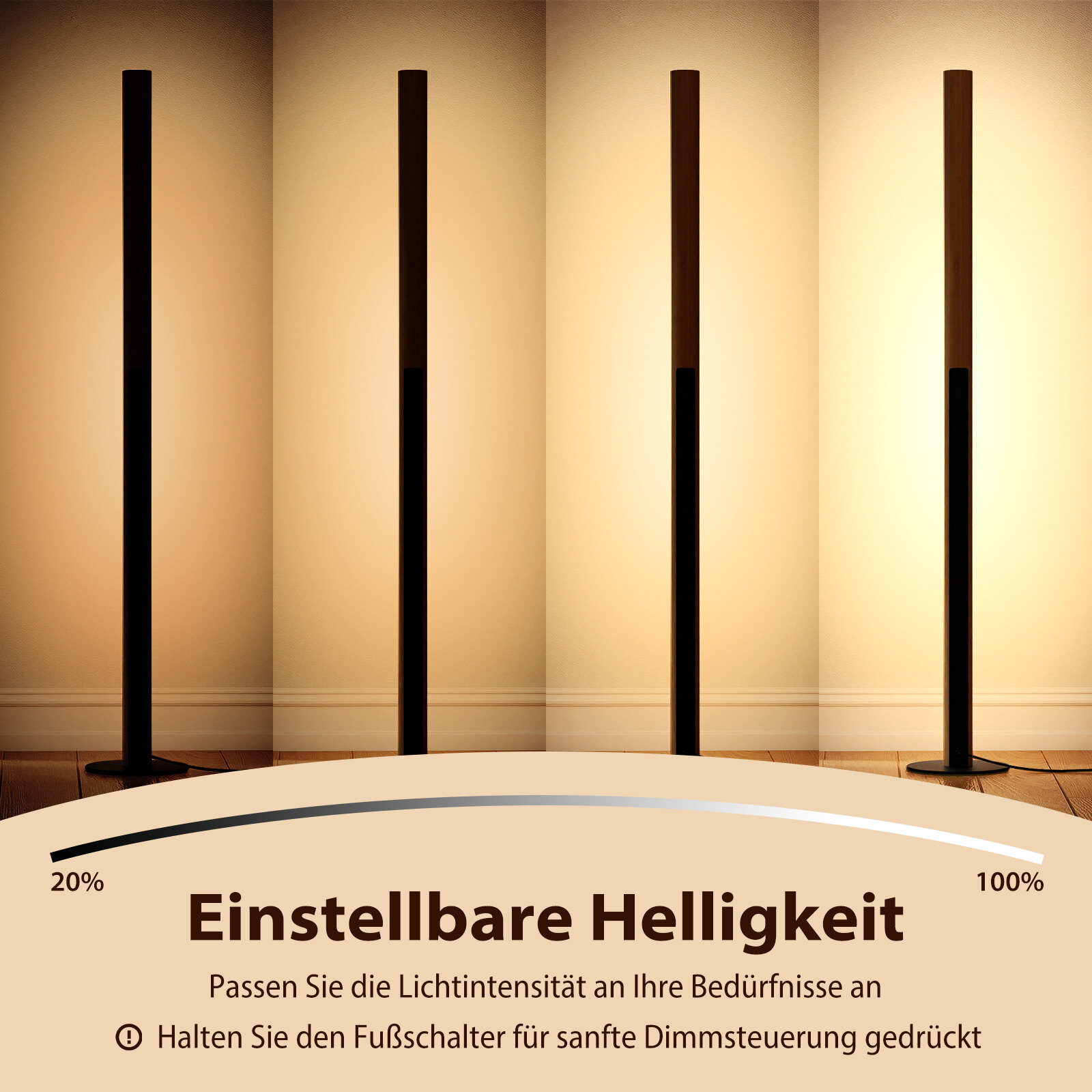 Bambusest põrandalamp LED, dimmeriga, 122 cm