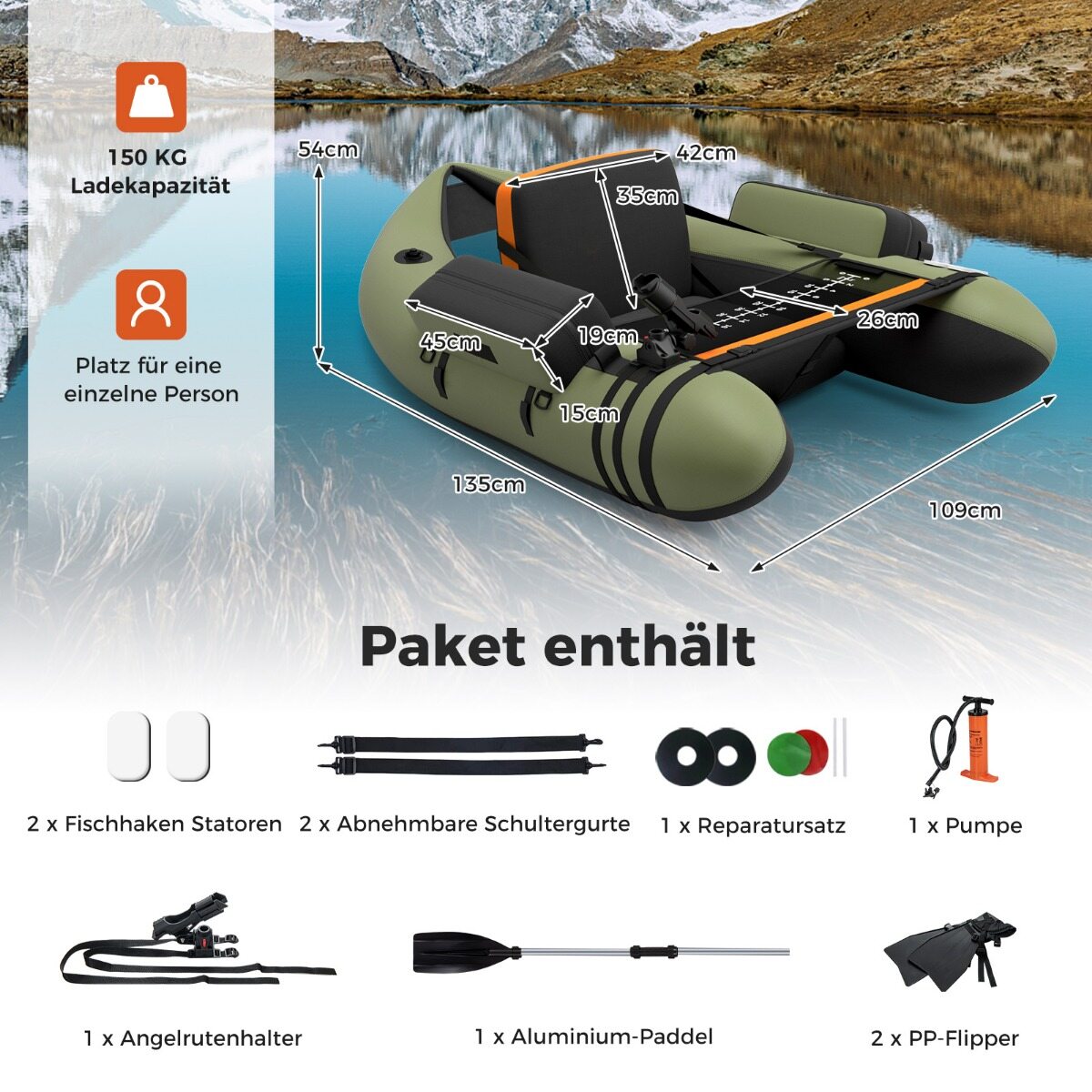 Kokkupandav kalastusvoolik reguleeritava seljatoega, roheline