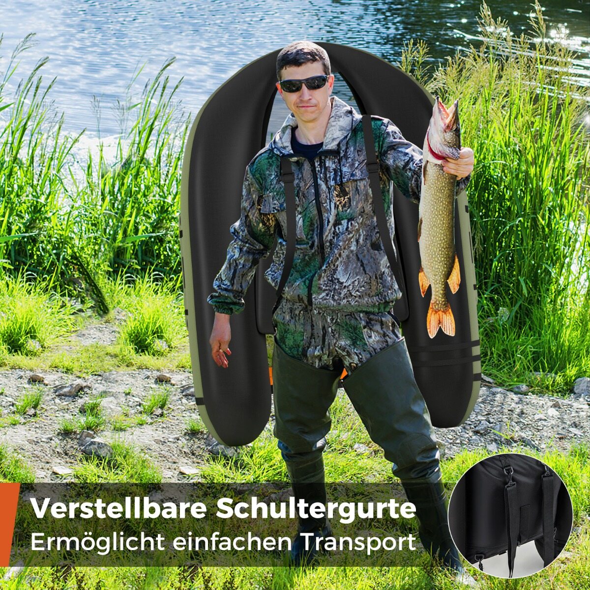 Kokkupandav kalastusvoolik reguleeritava seljatoega, roheline