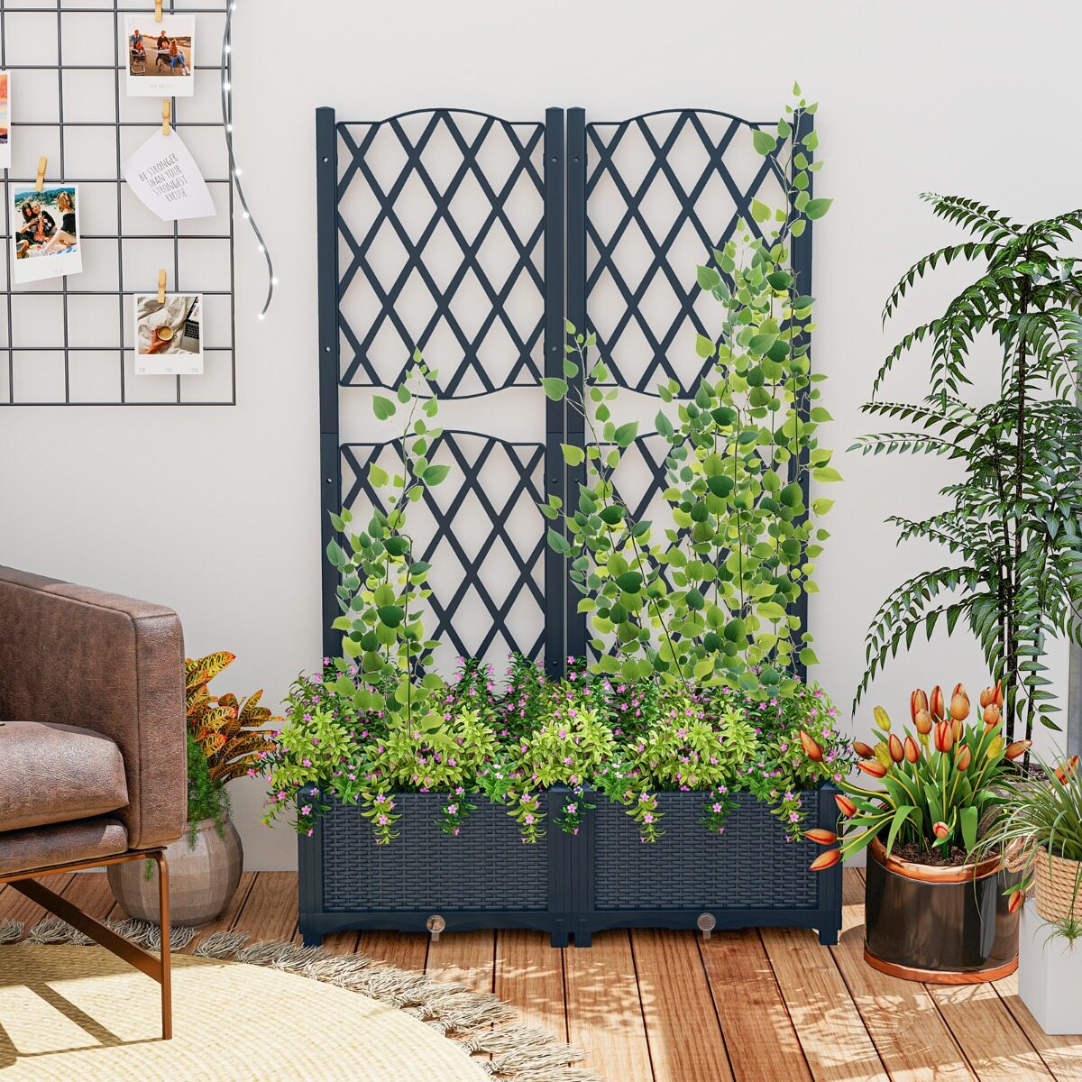 Hall PE Ronitaimede Lillekast Trellisega 80x40x122 cm