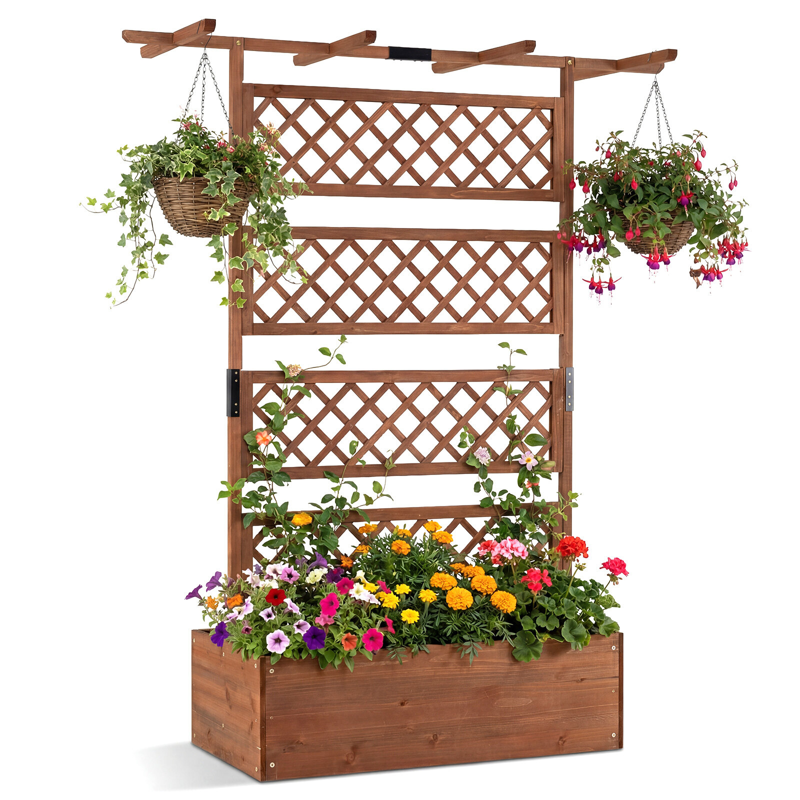 Puidust lillekast võrega seljatoega, pruun, 97 × 52 × 28 cm