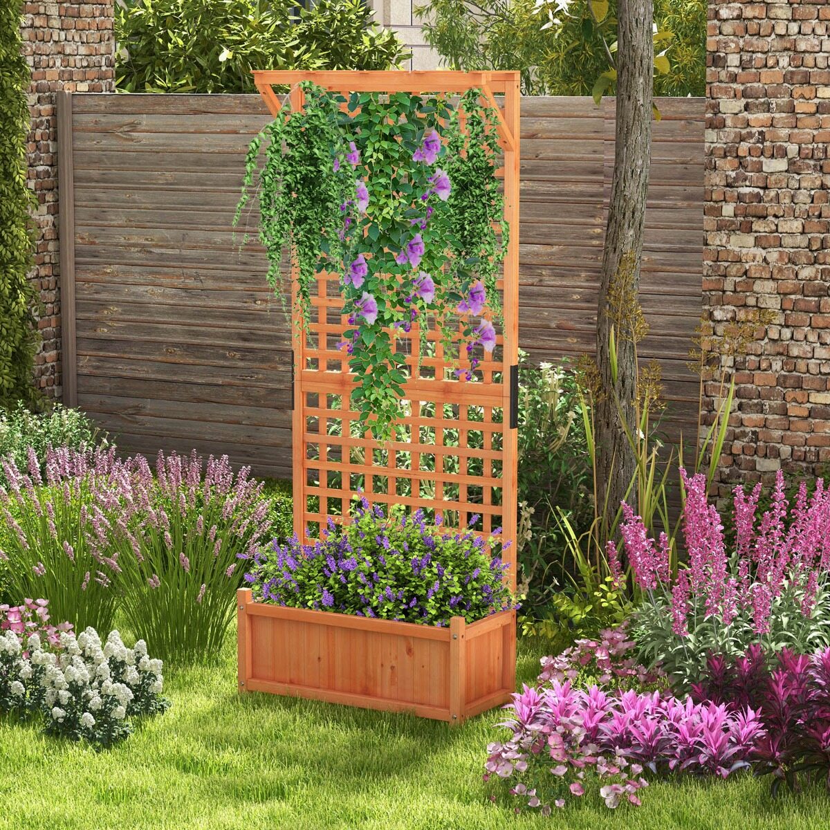 Puidust lillekast kaarega võrega, oranž, 75 × 33 × 183 cm