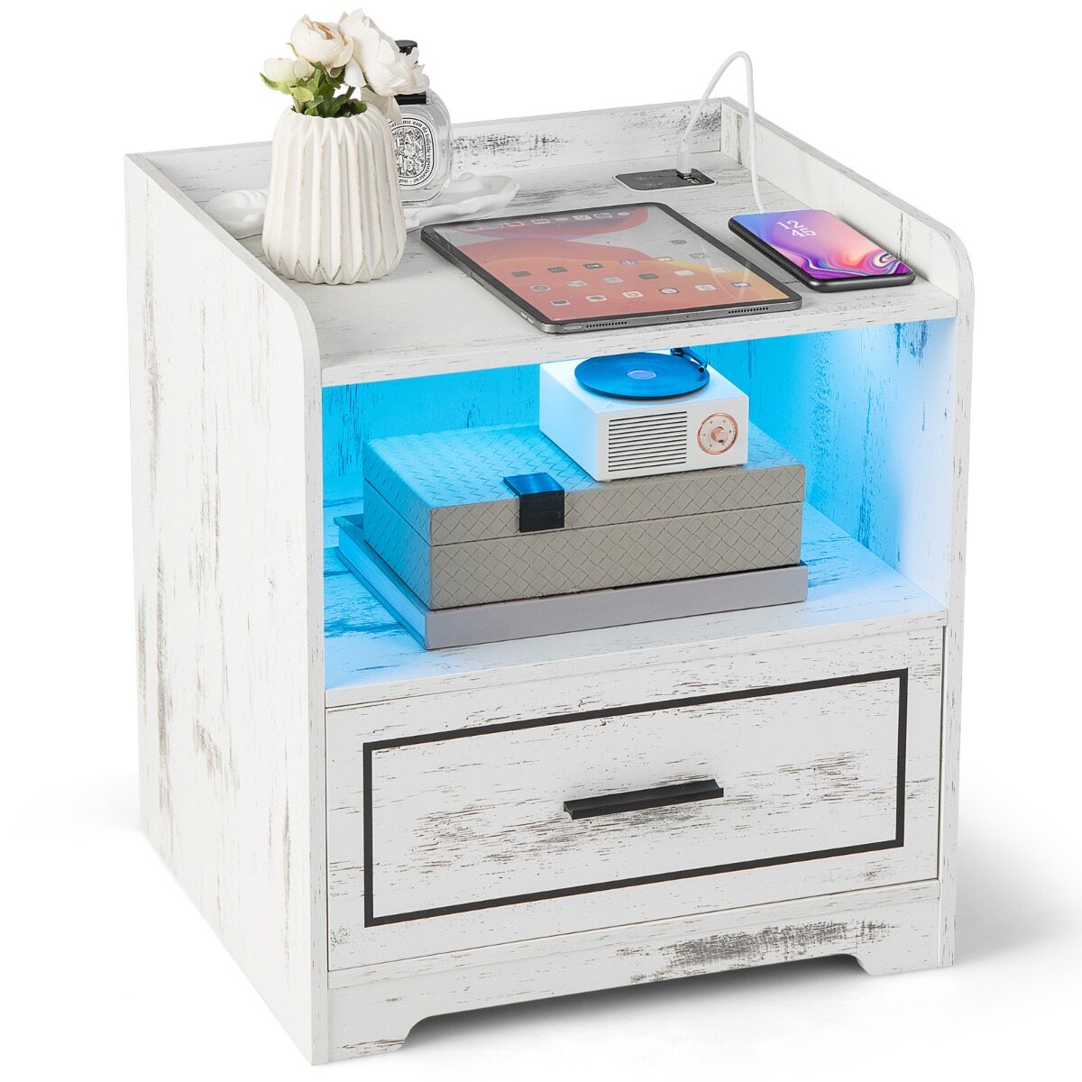 LED-öökapp 2 USB-pordiga, valge