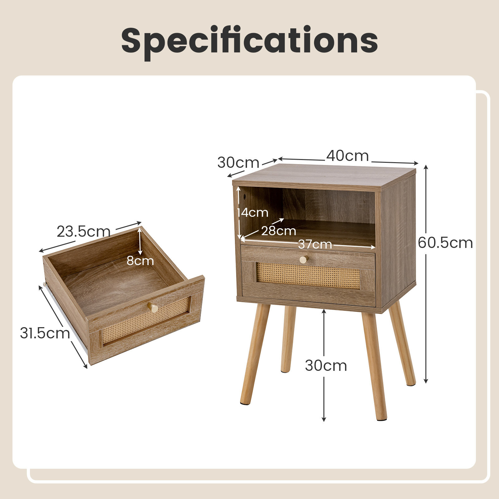 Rattani öökapp 2 tk, naturaalne