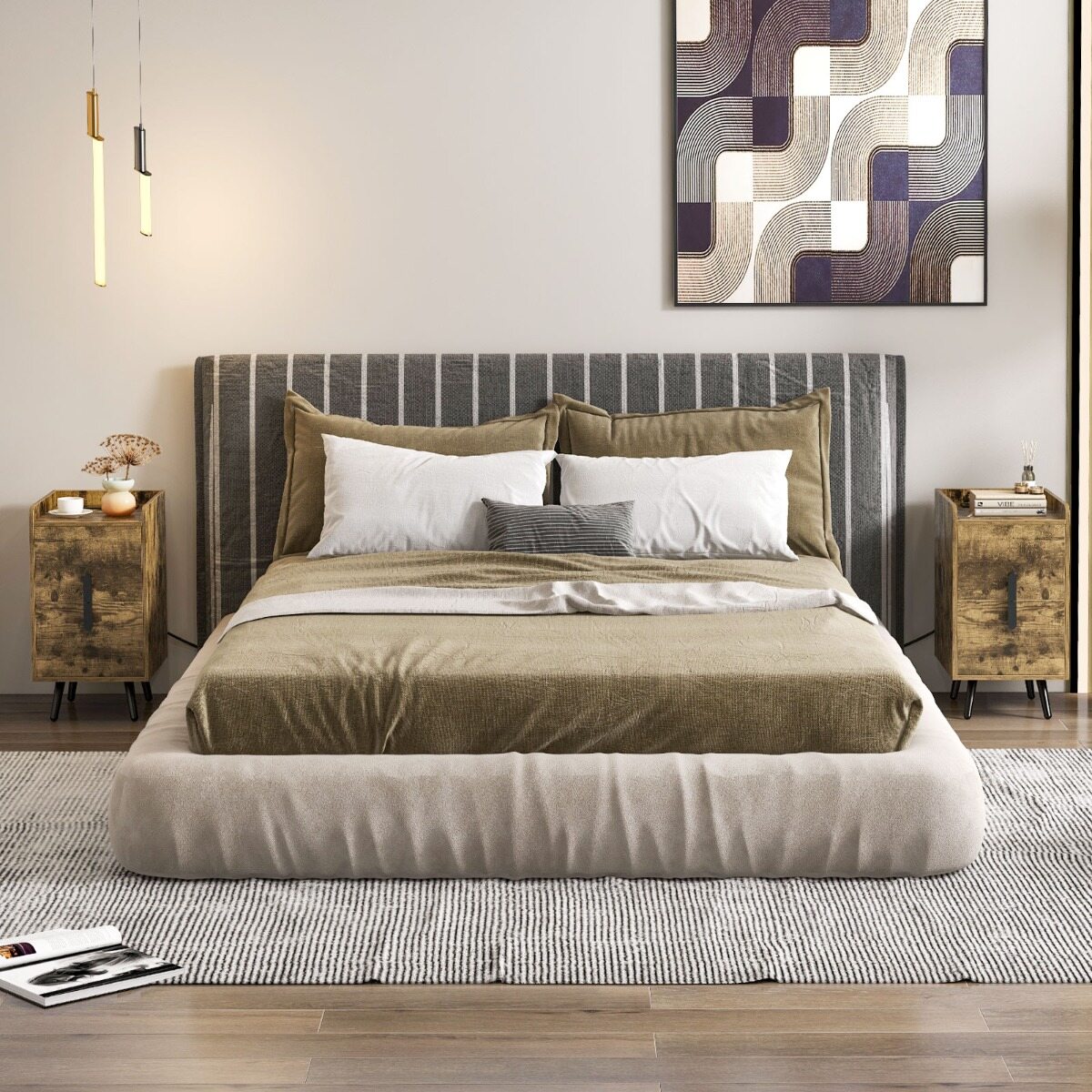 Öökapp laadimisjaamaga, kitsas 2 sahtliga öökapp USB portidega, 40 x 32 x 60 cm, rustikaalne pruun