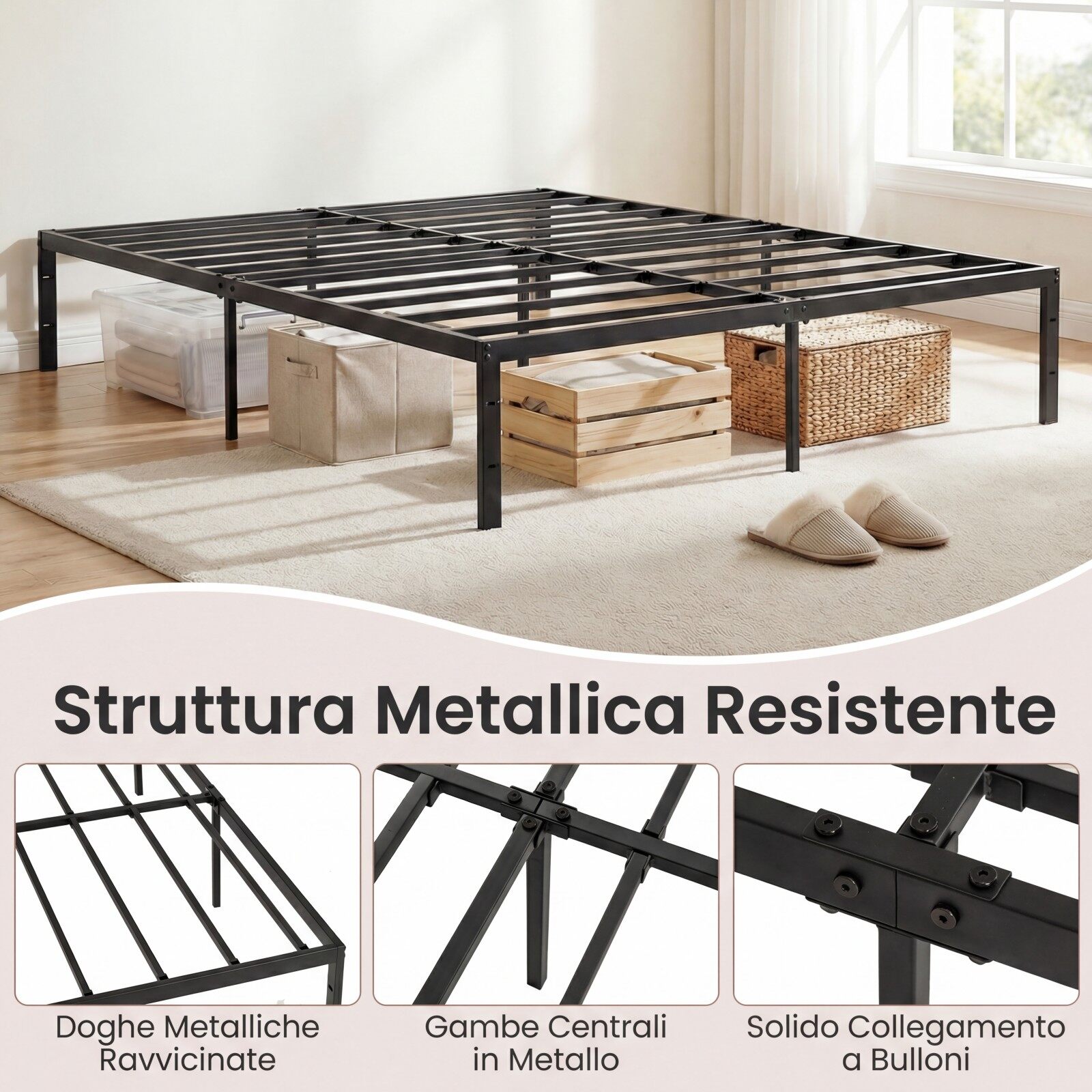 King size metallvoodiraam 160×200 cm, tugev, must