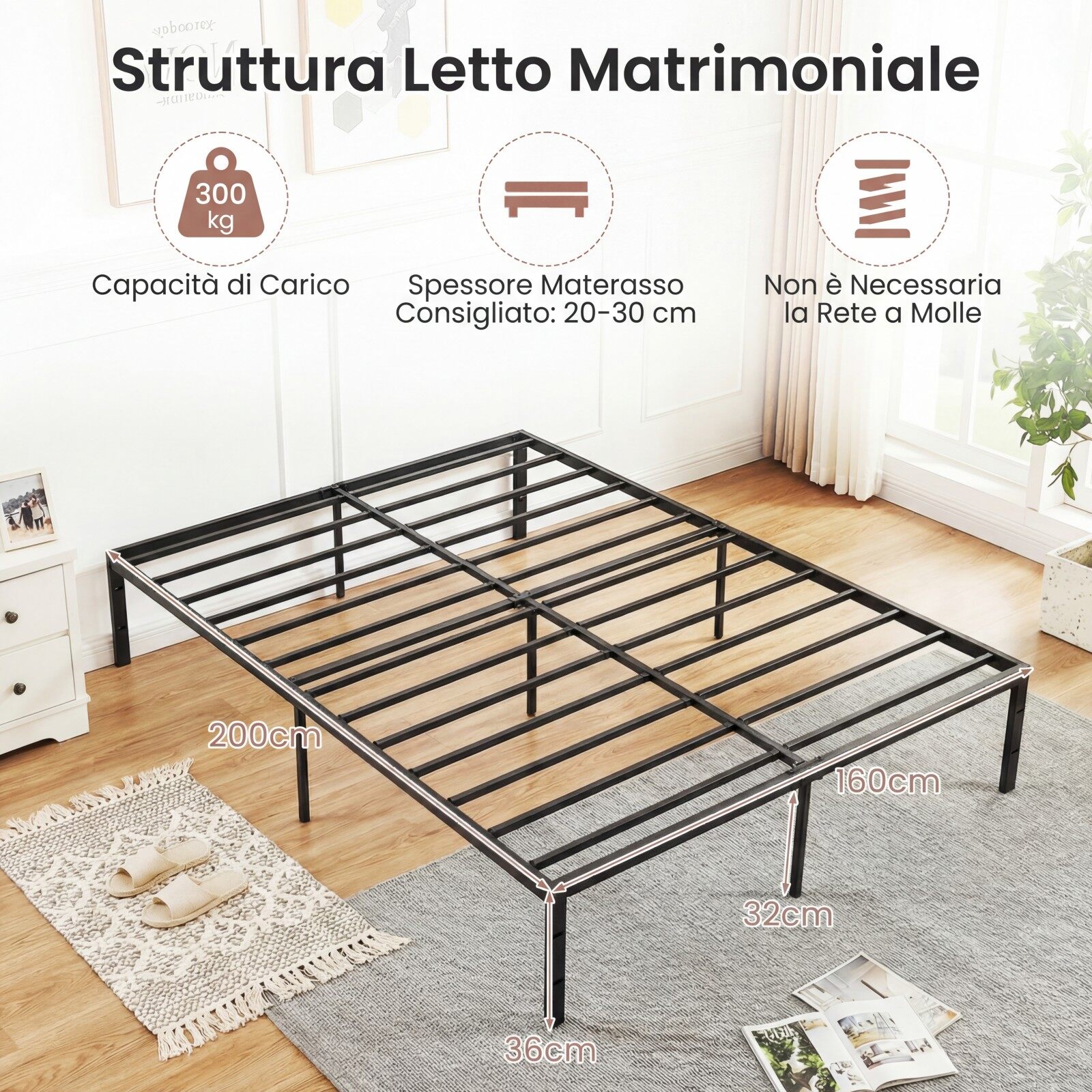 King size metallvoodiraam 160×200 cm, tugev, must