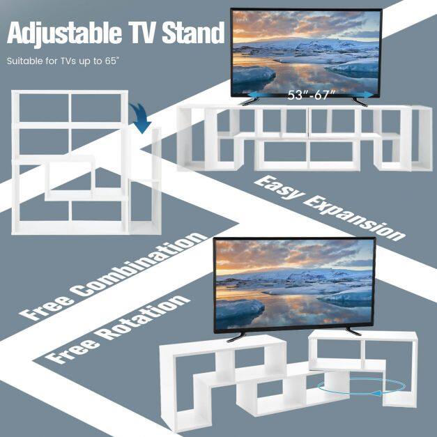 3-osaline muudetav TV alus kuni 65″ telerile, valge