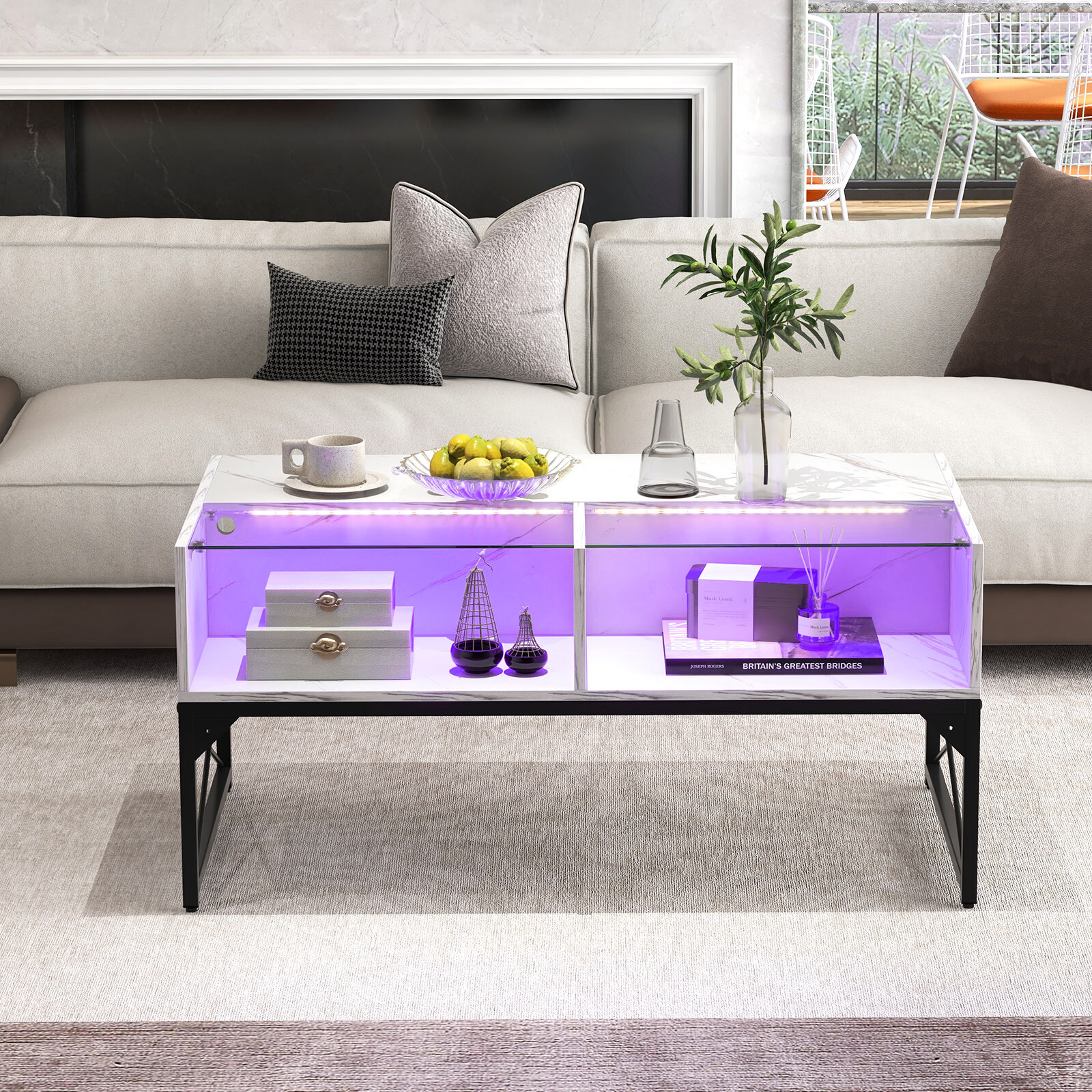 Diivanilaud LED-valgustusega, valge