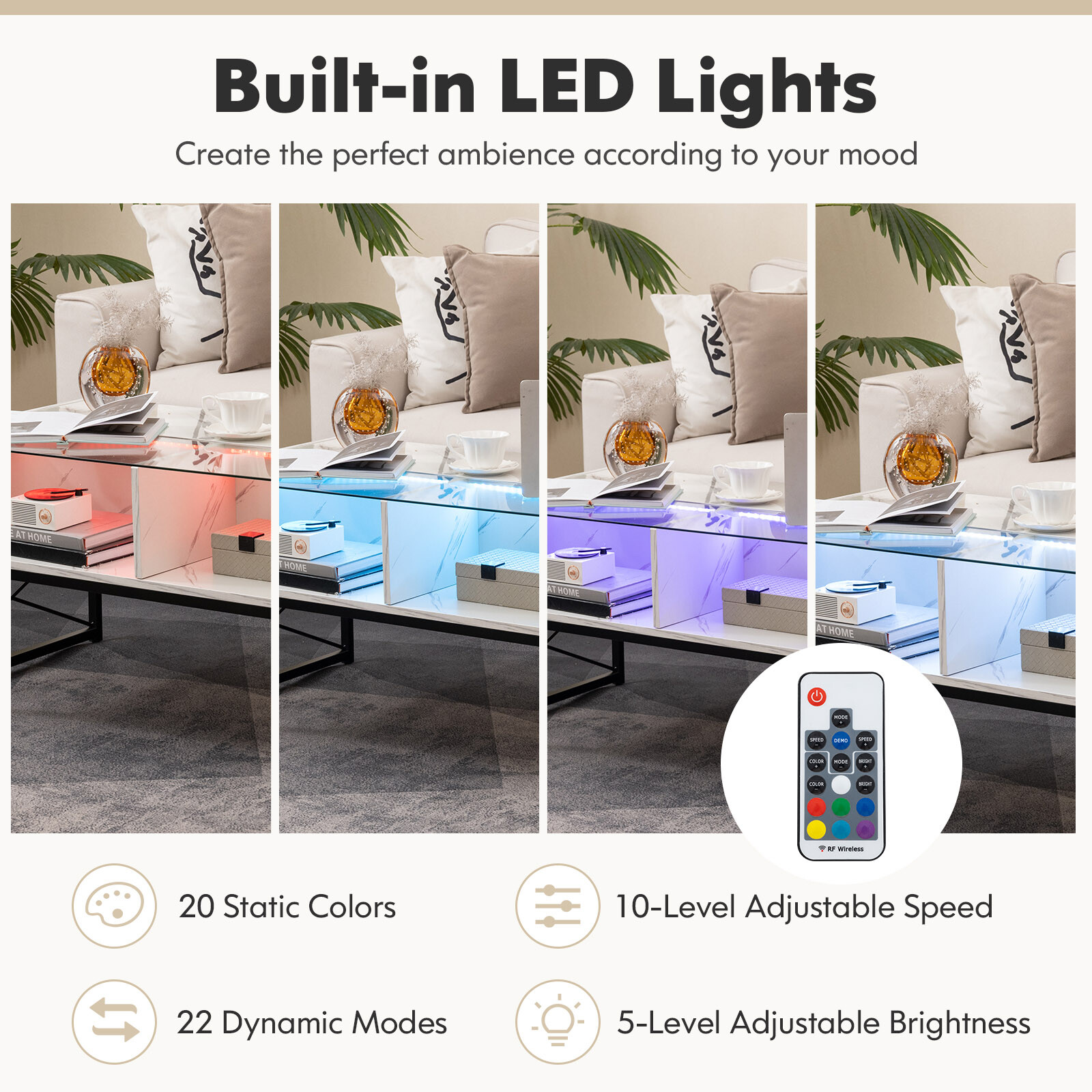 Diivanilaud LED-valgustusega, valge