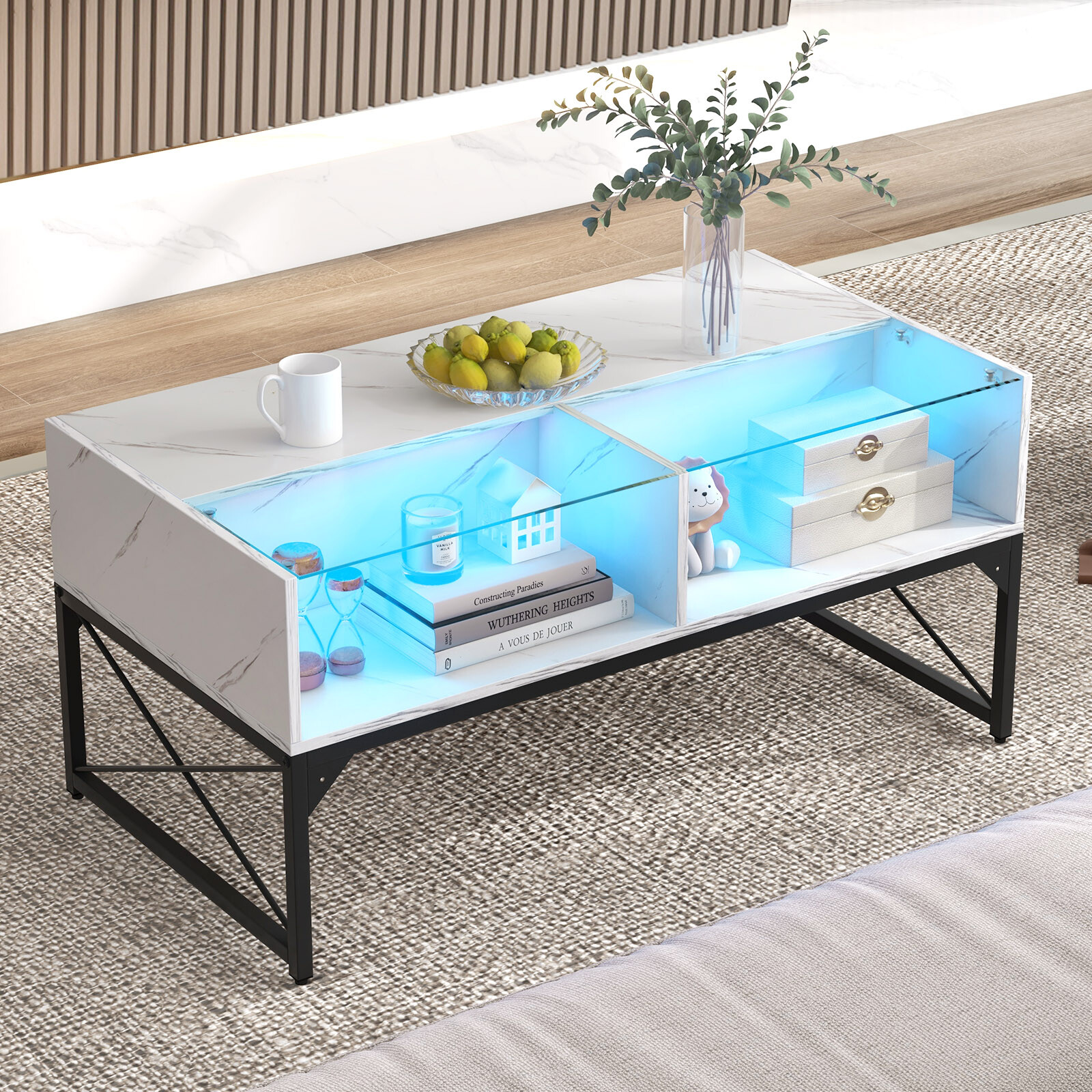 Diivanilaud LED-valgustusega, valge