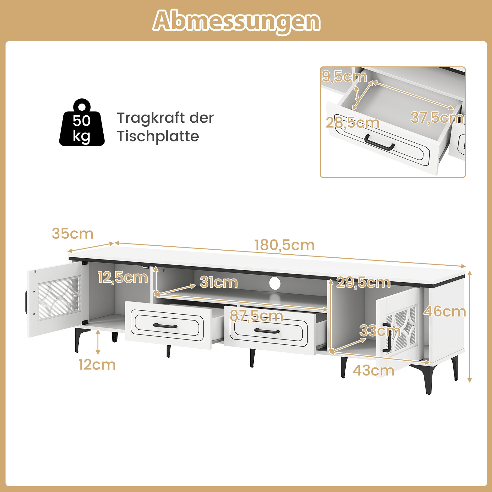 TV-alus 180.5cm 80″ telerile valge