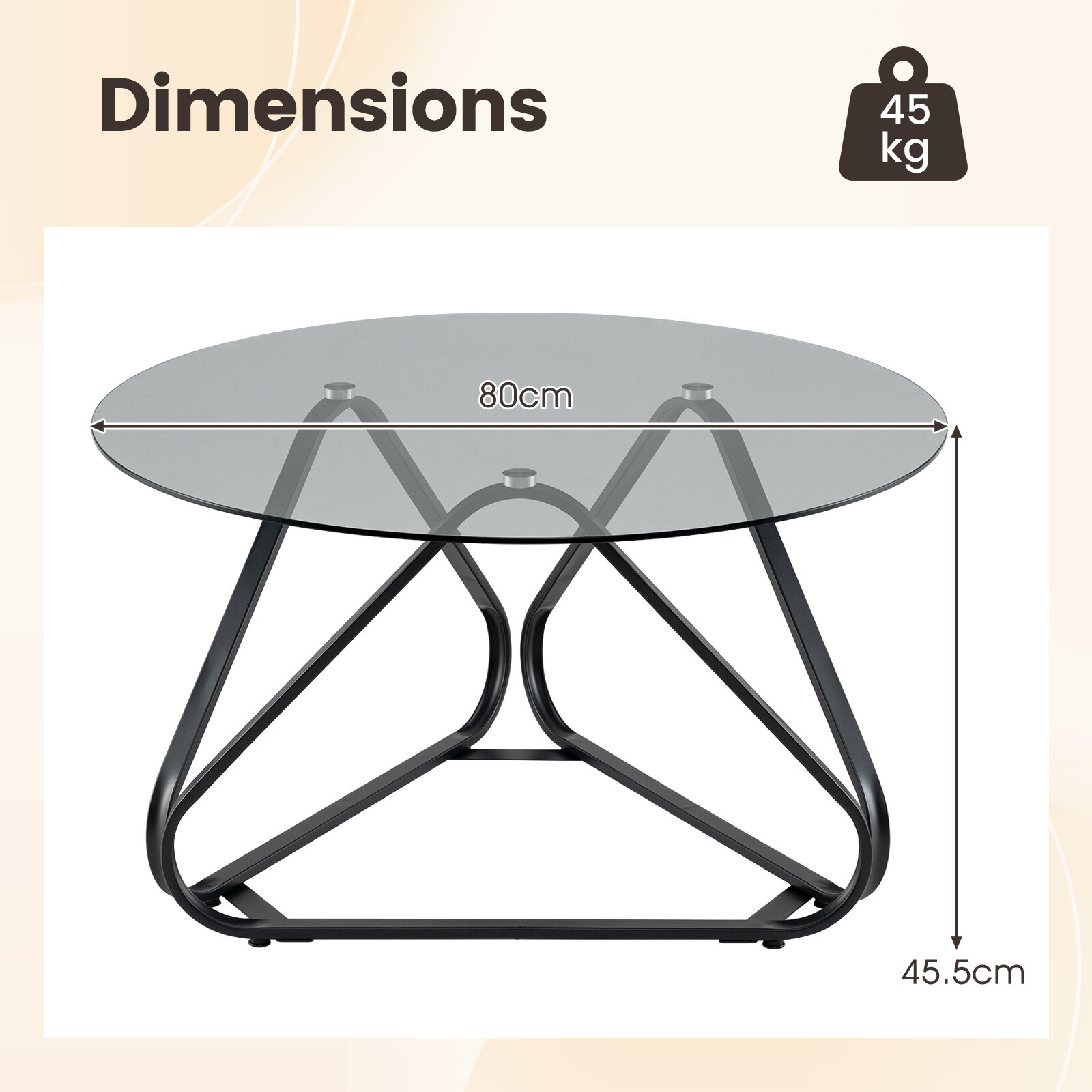 80 cm ümmargune kohvilaud must