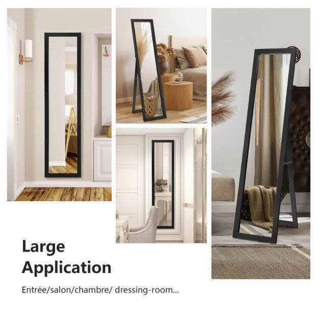 Täismõõdus Vaba Seisev Peegel 155×37 cm, Must