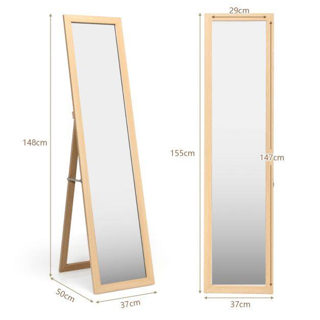 Täismõõdus Vaba Seisev Peegel 155×37 cm, Naturaalne