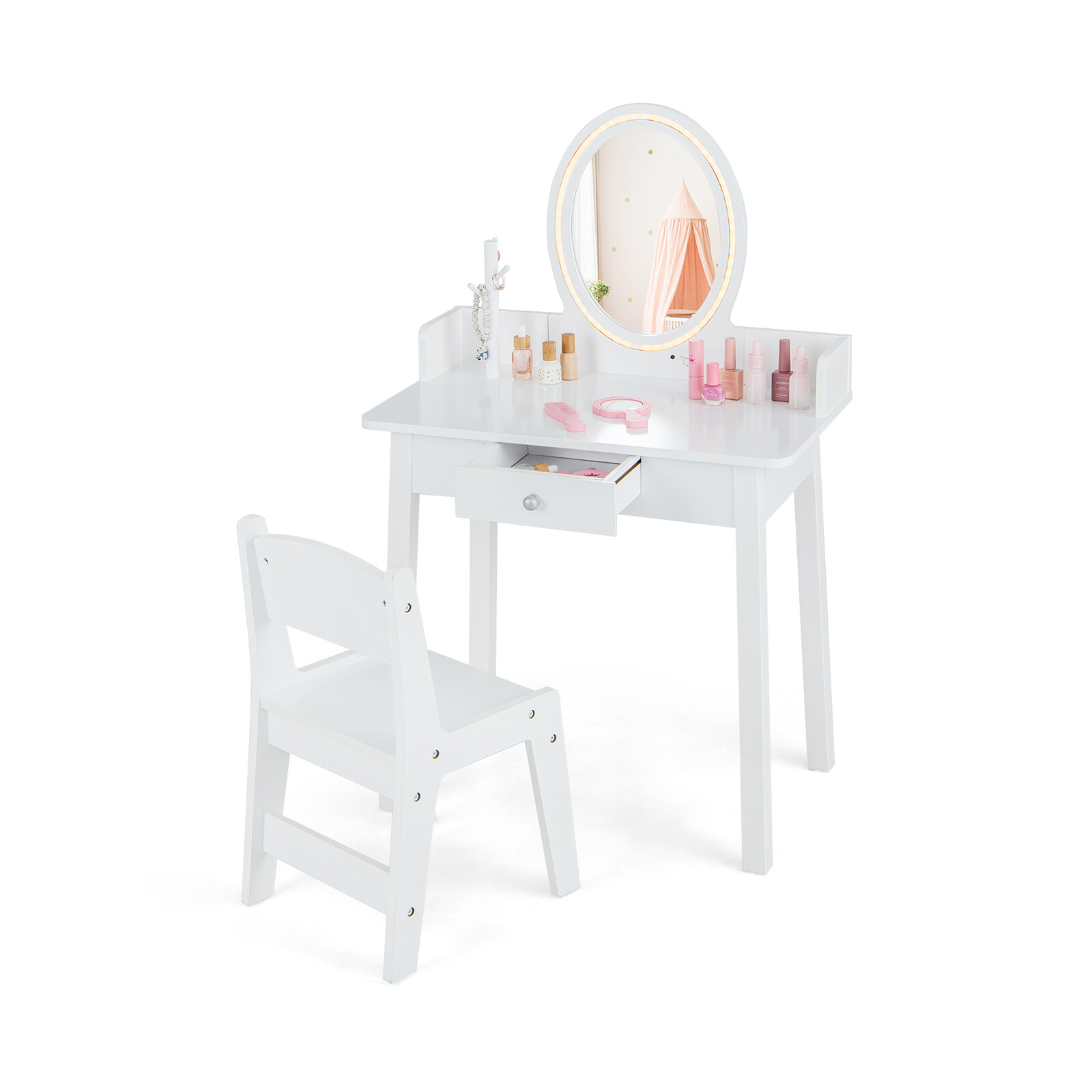 Laste meigilaud LED-valgusega valge