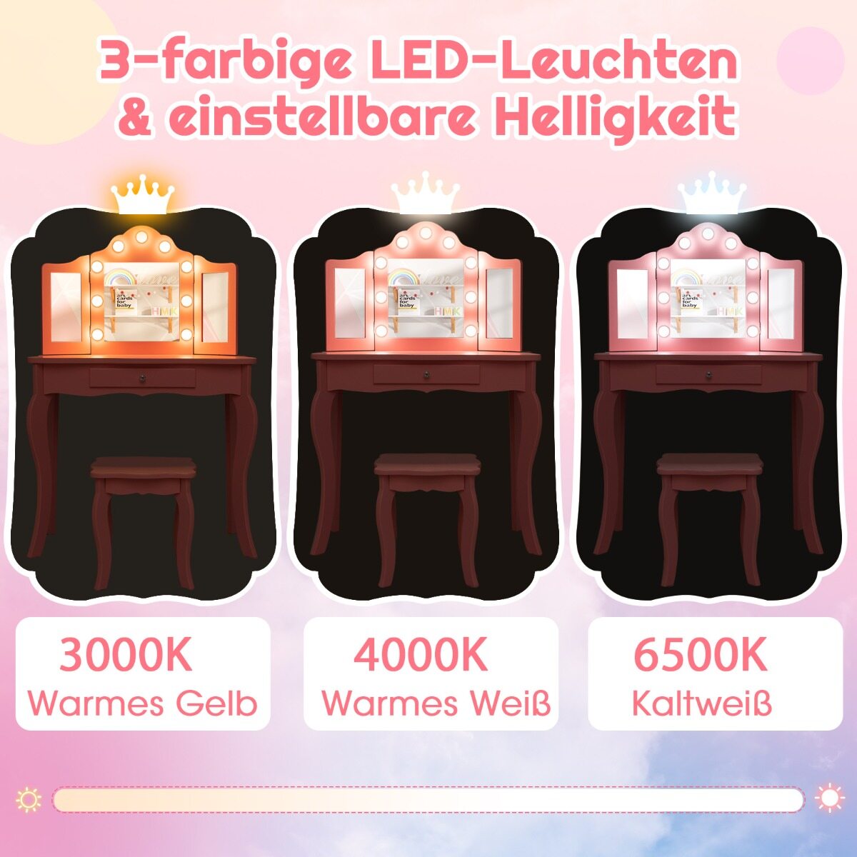 Laste 2in1 meigilaud LED-valgusega valge