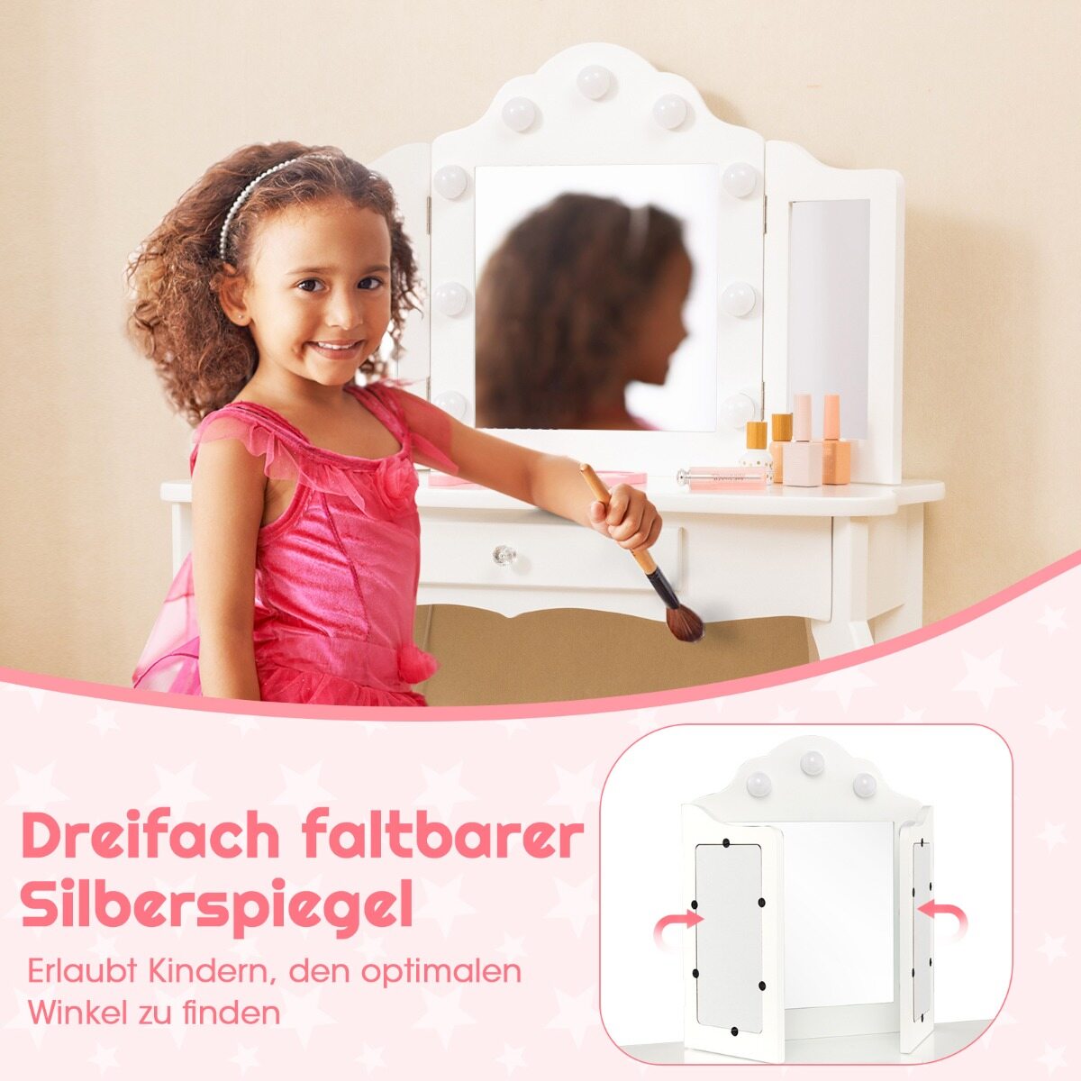 Laste 2in1 meigilaud LED-valgusega valge