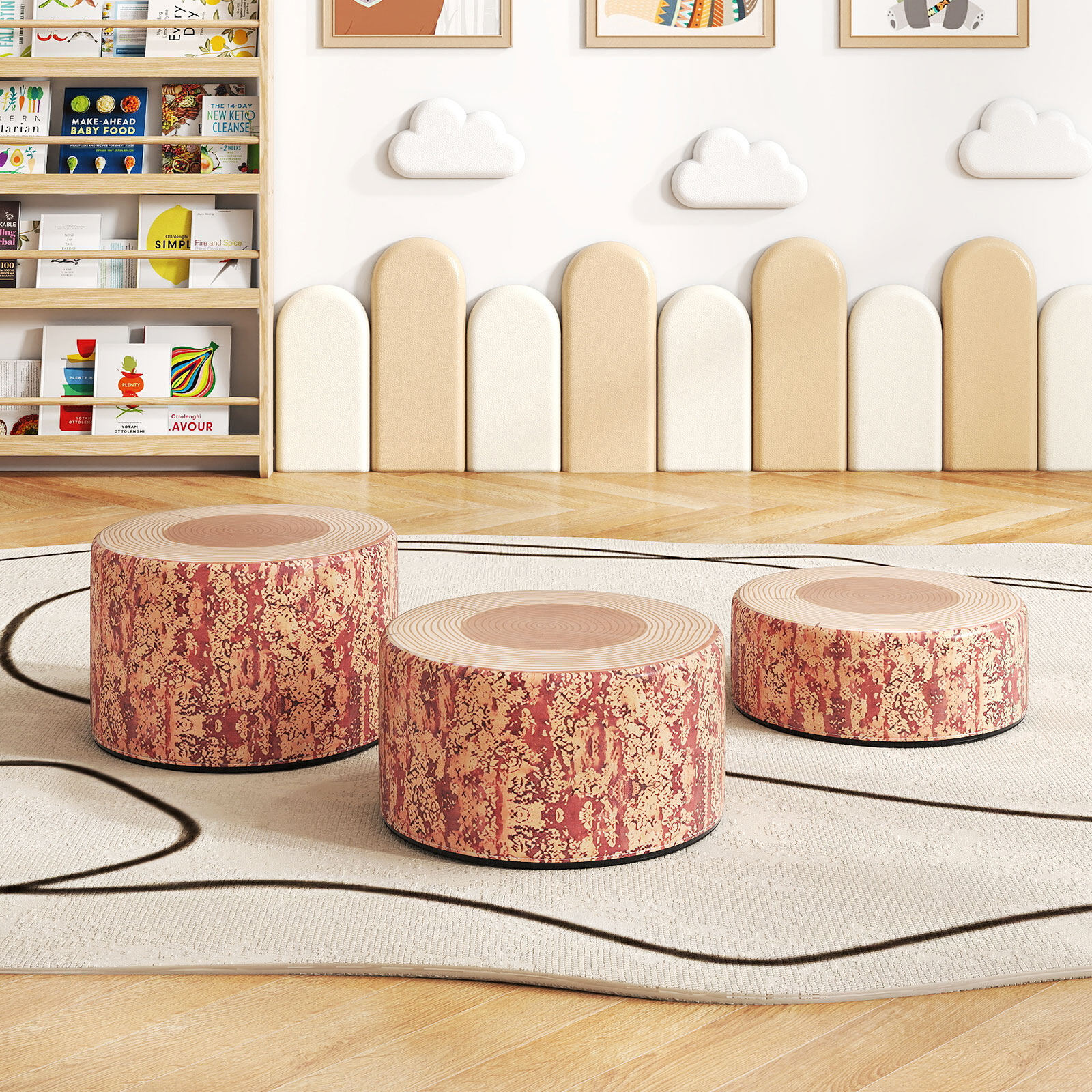 3-osaline puutüve pinkide komplekt, tume pähkel