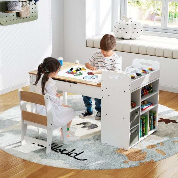 Laste kunstilaud ja 2 tooli, paberirulliga, naturaalne
