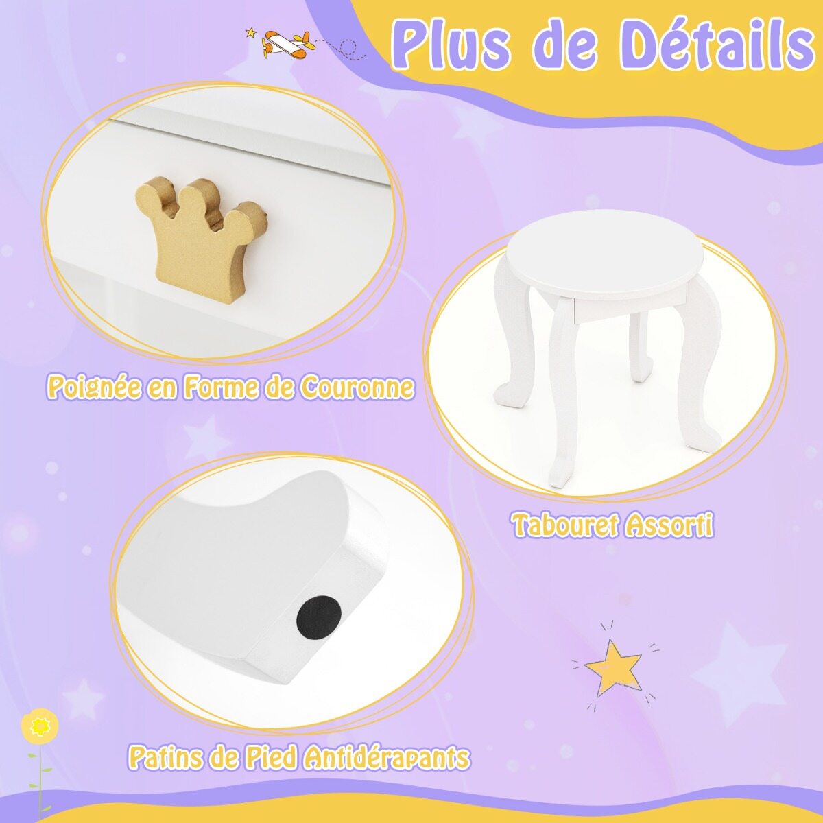 Laste Meigilaud LED-valgusega Valge