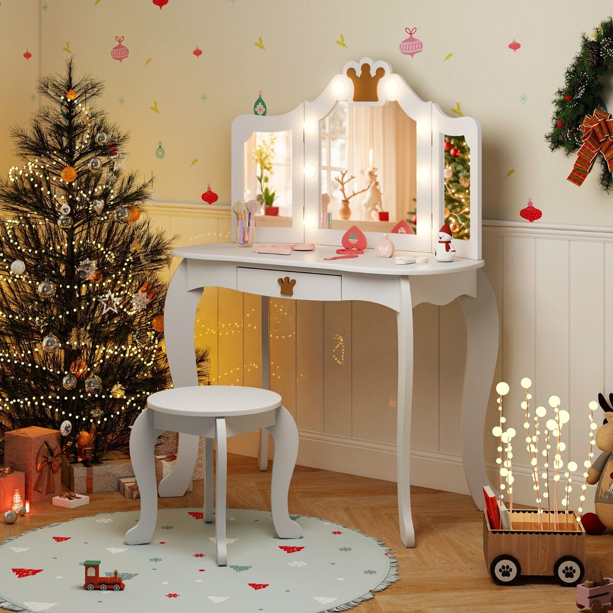 Laste Meigilaud LED-valgusega Valge