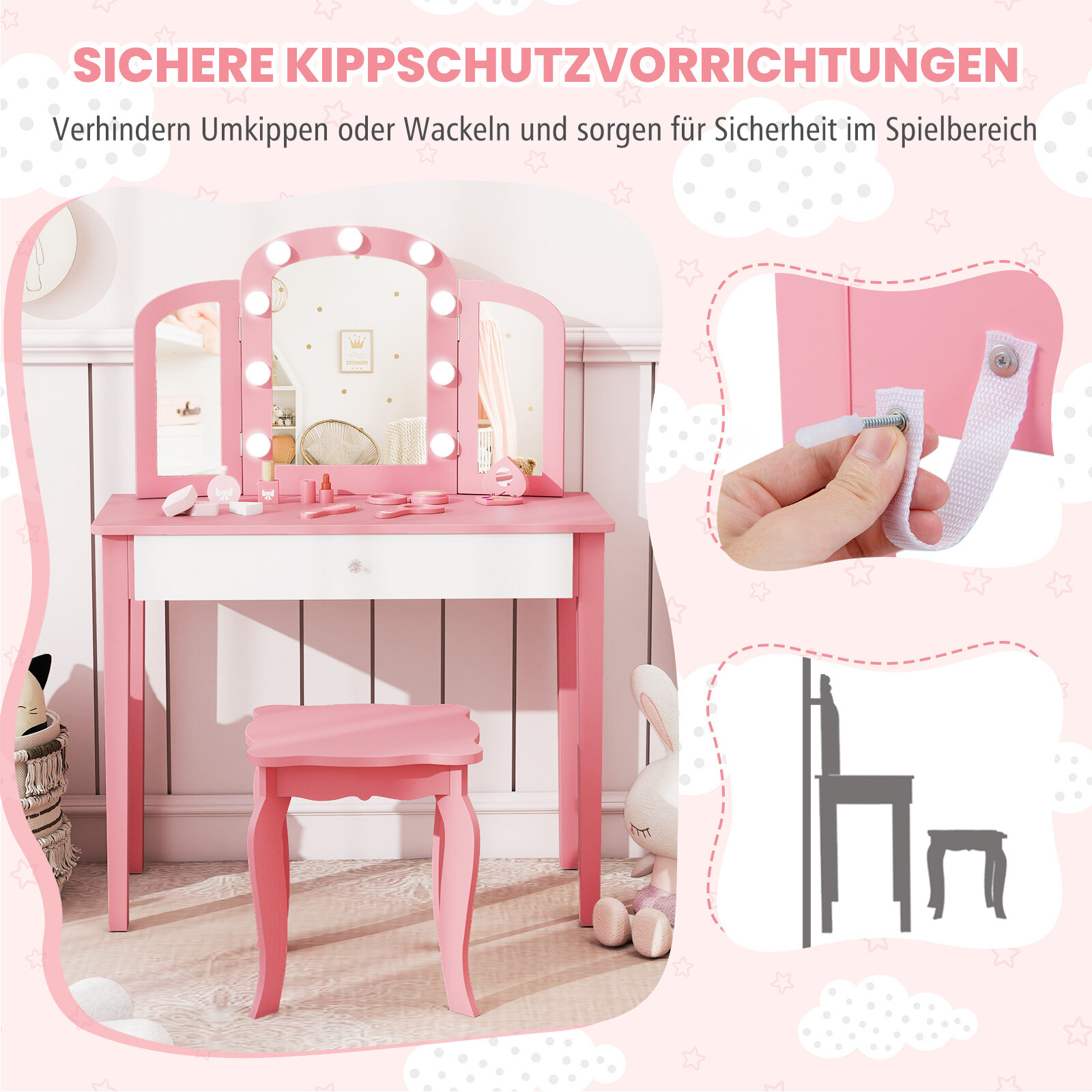 Laste Meigilaud 2-ühes, Eemaldatava Peegel, Roosa