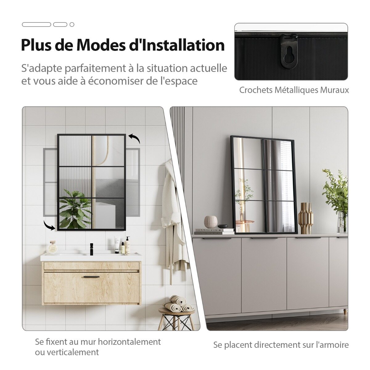 70×100 cm Must Metallraamiga Seinapeegel 3-kihiline