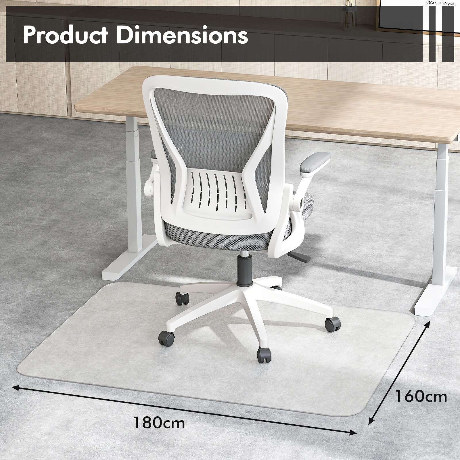 180 x 160 cm läbipaistev PVC kontoritoolimatt põranda kaitseks