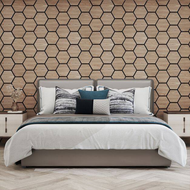 4-osaline akustiline seinapaneel 81×66 cm, 9 kuusnurkset puidust plaati