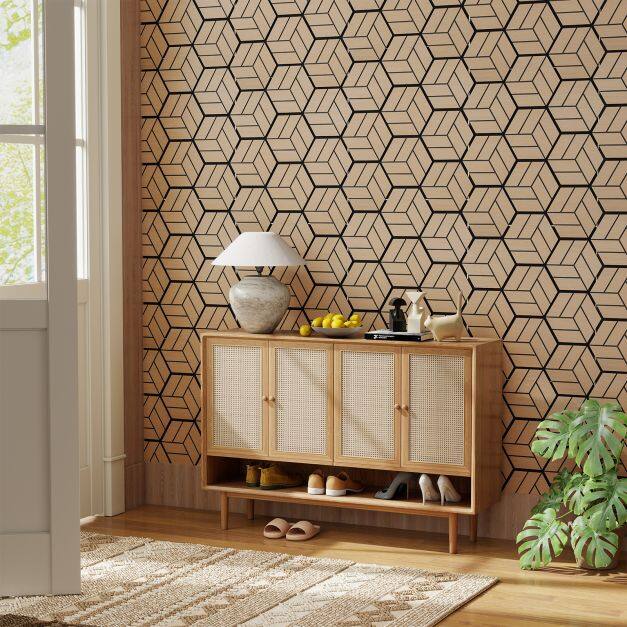 4-osaline akustiline seinapaneel 81×66 cm, 9 kuusnurkset puidust plaati
