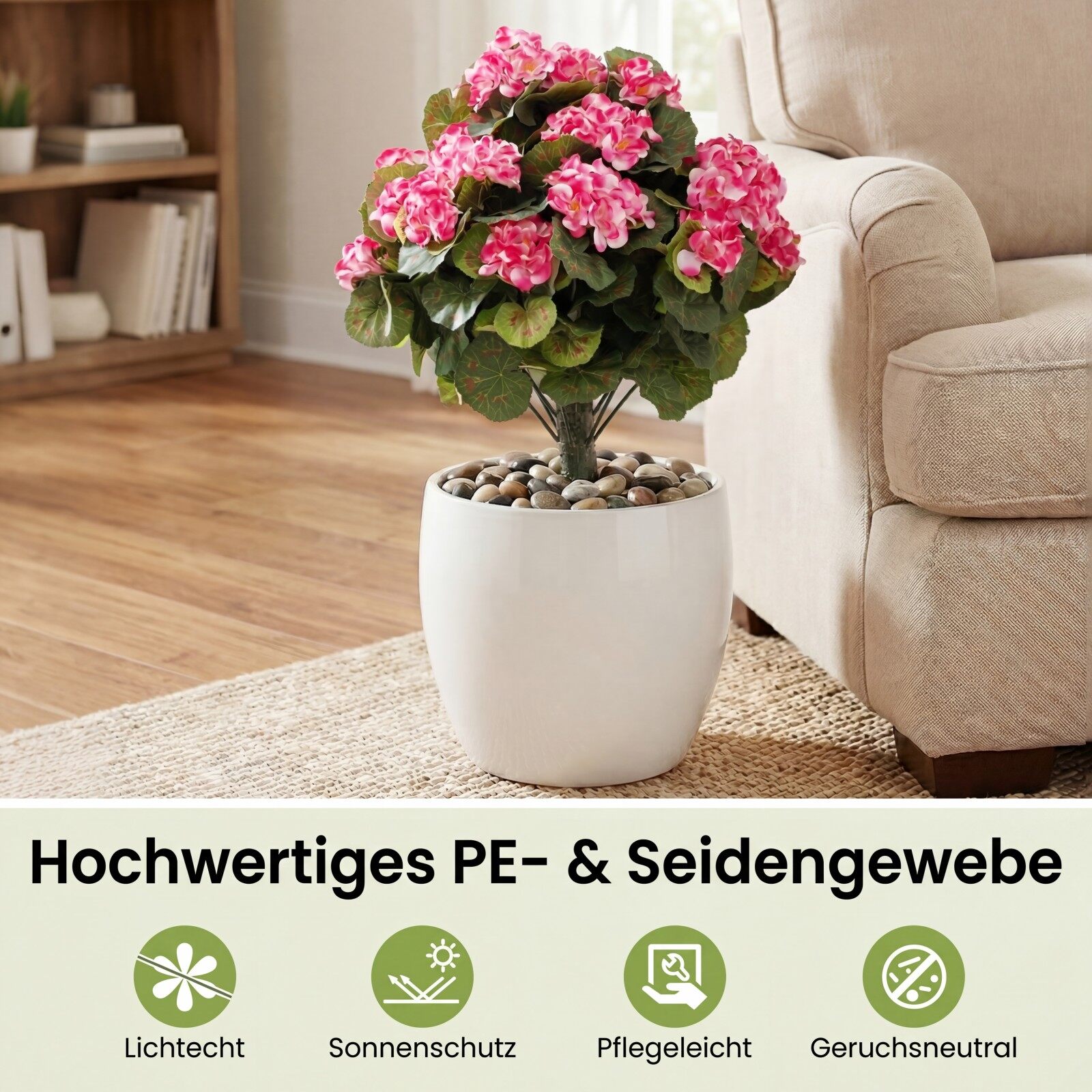 2 roosa kunstgeranium PE varte ja siidilehtedega
