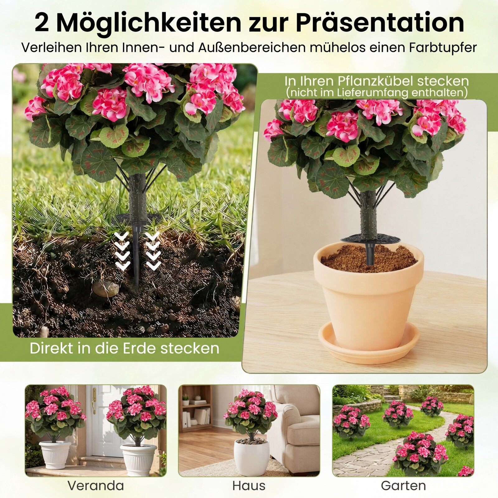 2 roosa kunstgeranium PE varte ja siidilehtedega