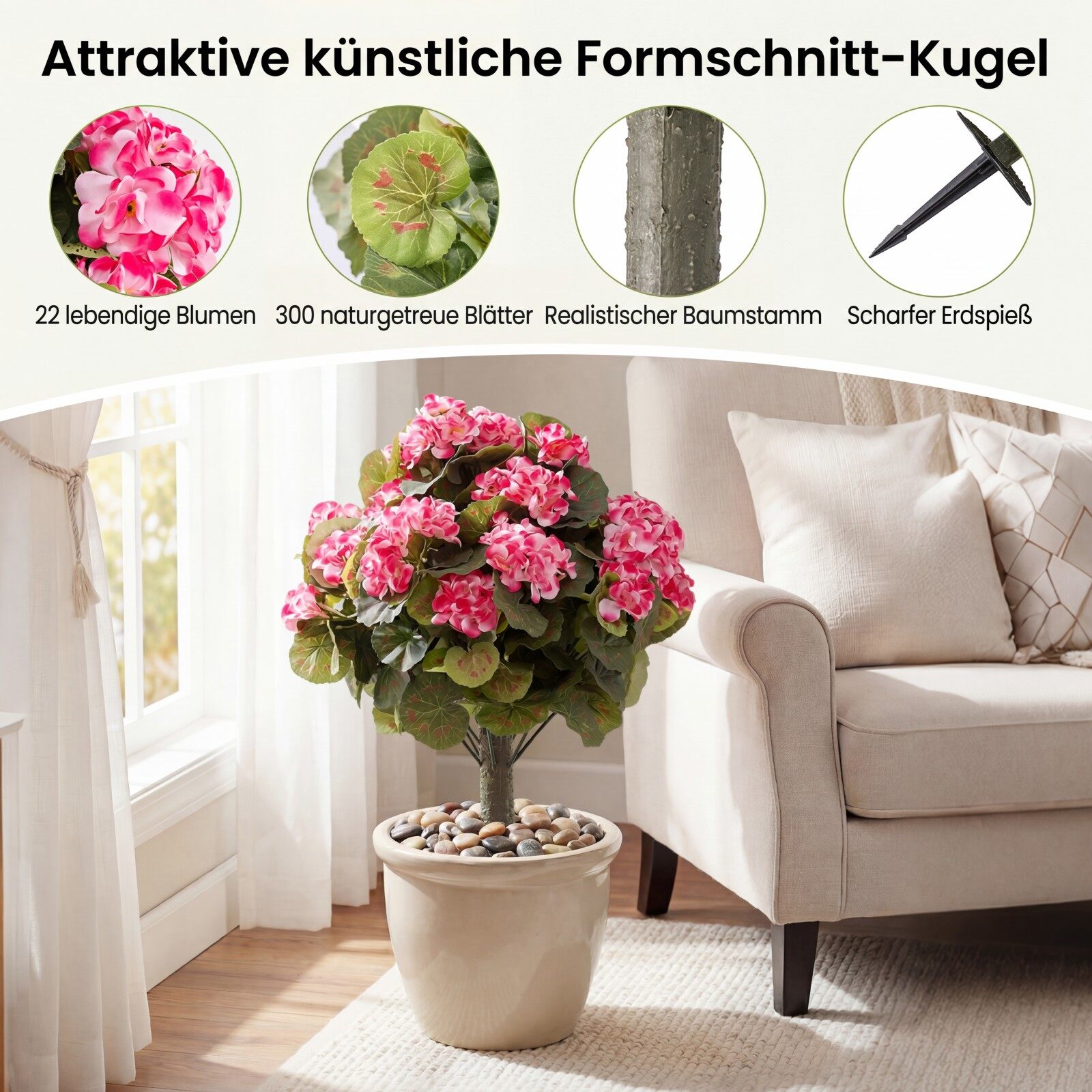2 roosa kunstgeranium PE varte ja siidilehtedega