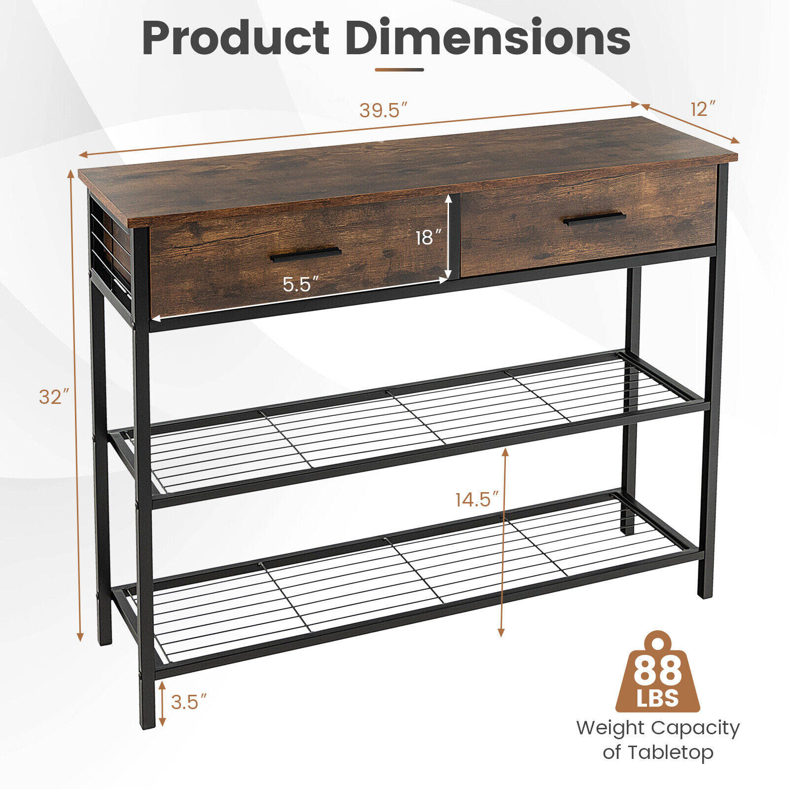 100cm konsoollaud sahtlitega, pruun