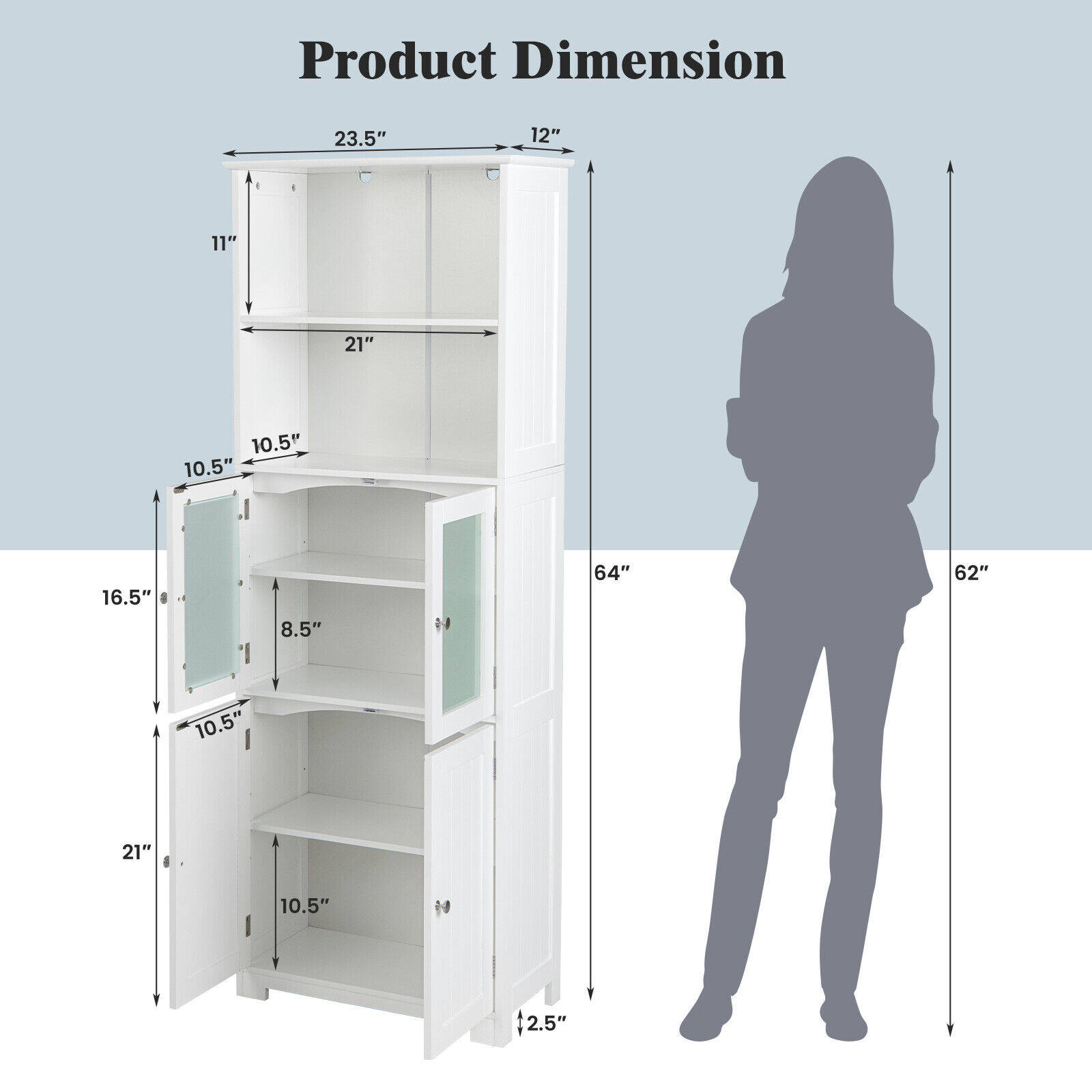 163cm vaba seisev vannitoakapp valge