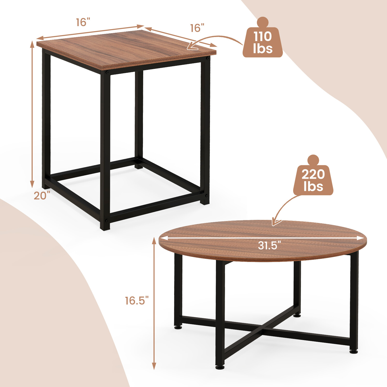 3-osaline kohvilaudade komplekt, pähkel