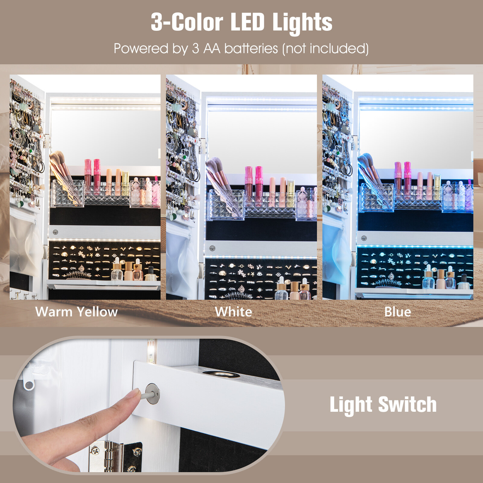 47″ lukustatav juveelikapp LED-valgusega valge
