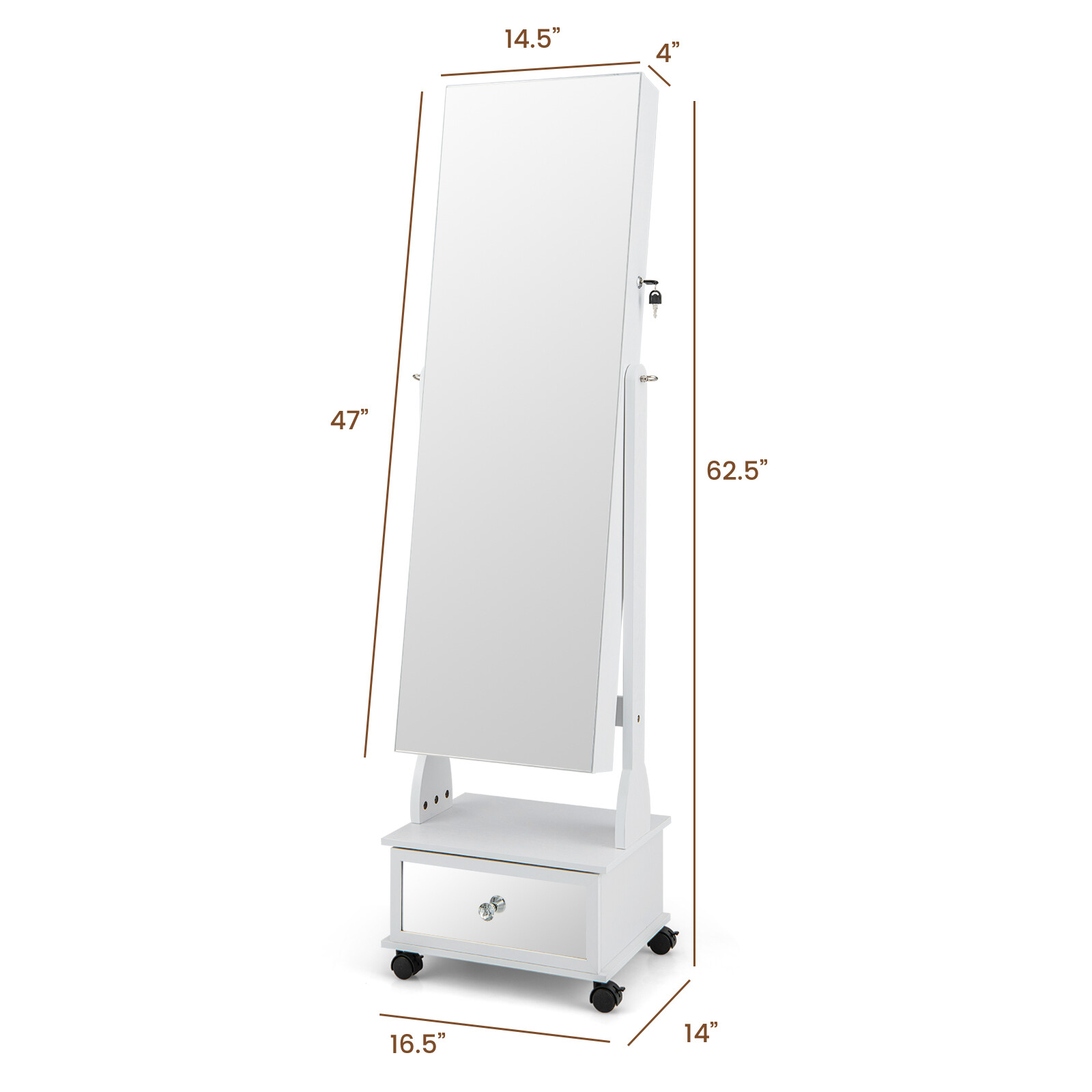 47″ lukustatav juveelikapp LED-valgusega valge